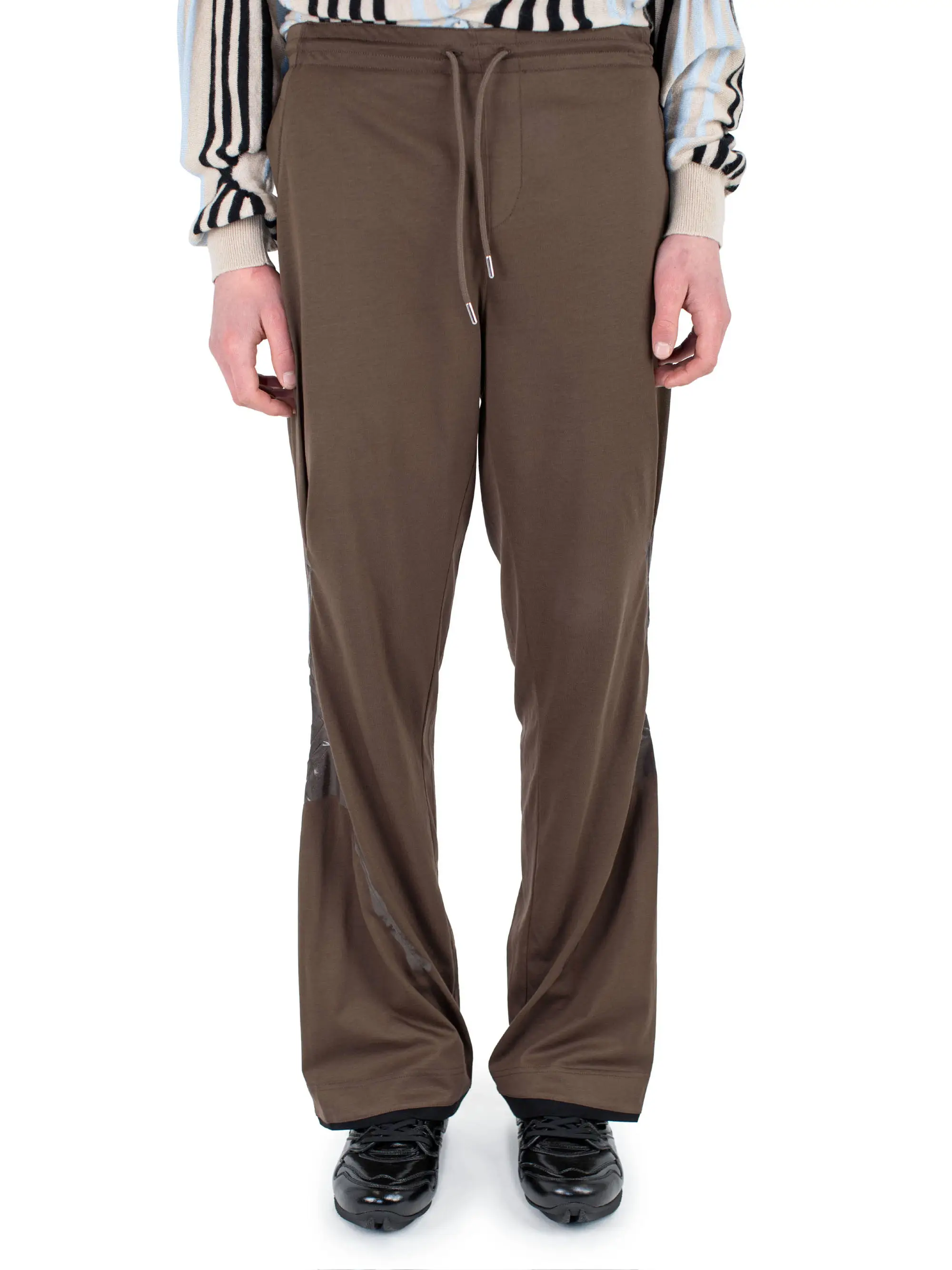 KIKO KOSTADINOV ALEC K-DART JERSEY TROUSER - BROWN / BLACK & GREEN STRIPES