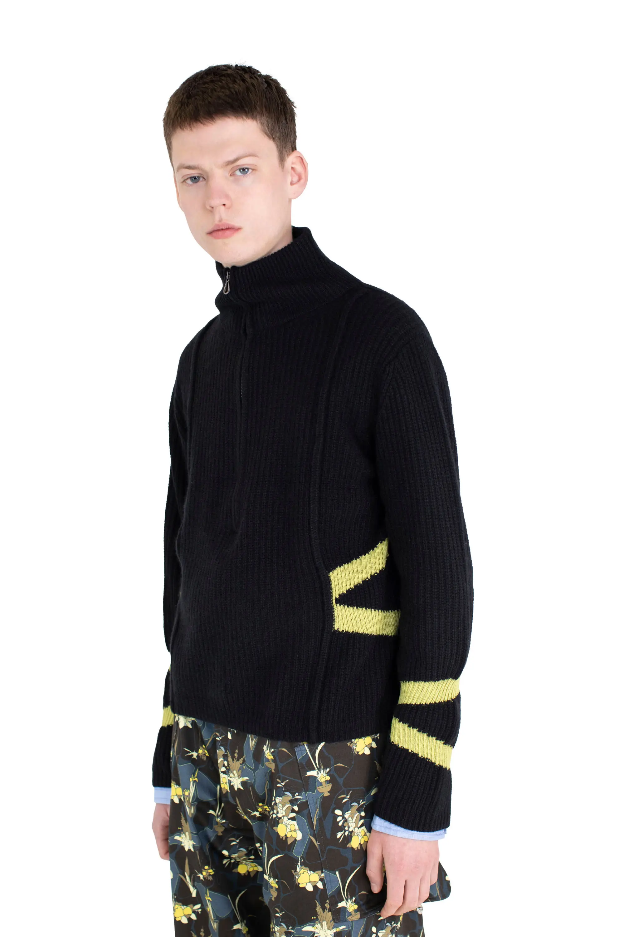 KIKO KOSTADINOV BOURDAIN ZIP INTARSIA JUMPER - BLACK/OLIVE