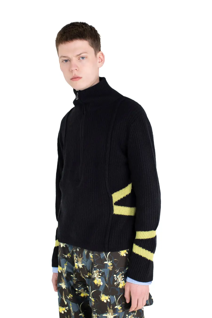 KIKO KOSTADINOV BOURDAIN ZIP INTARSIA JUMPER - BLACK/OLIVE