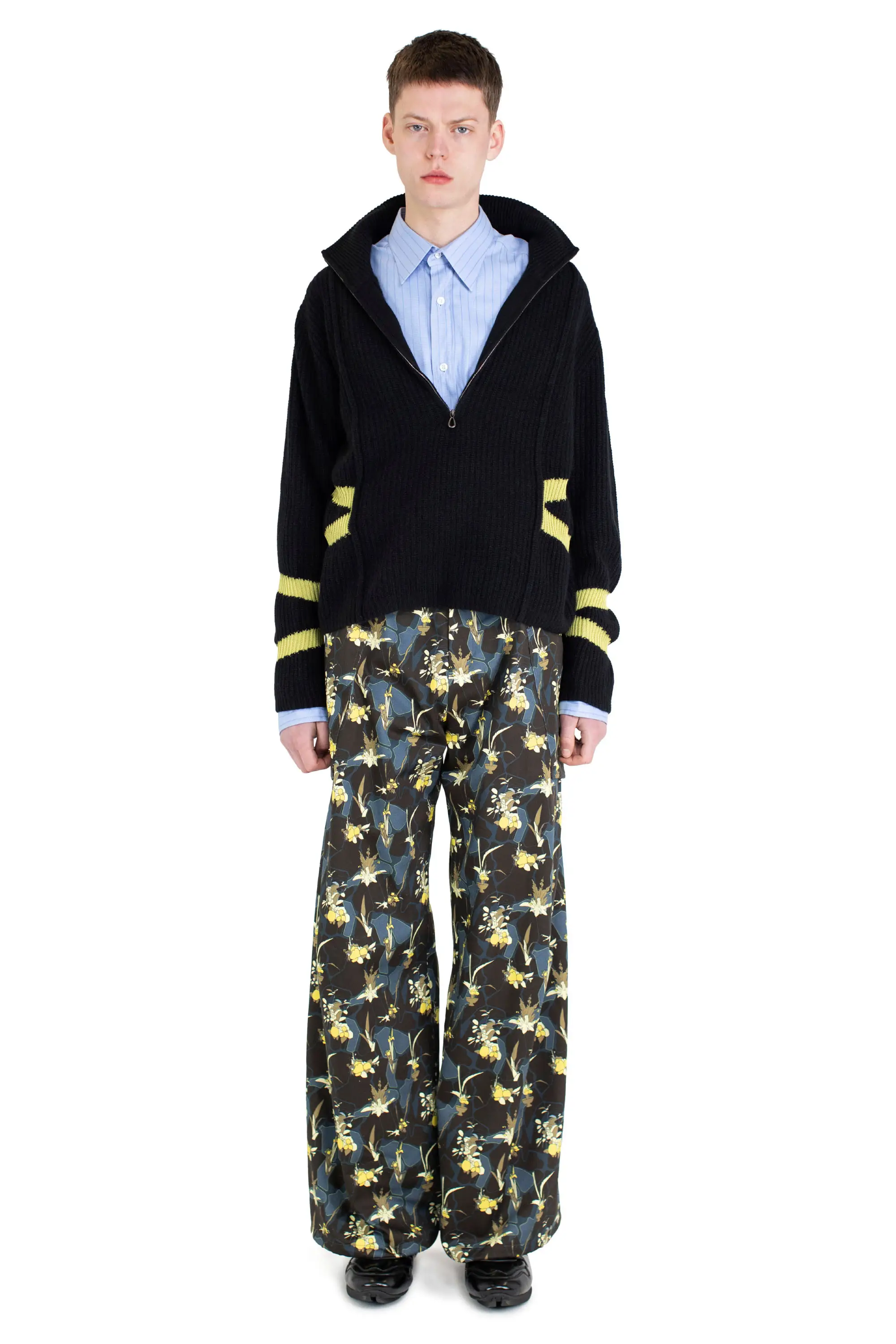 KIKO KOSTADINOV BOURDAIN ZIP INTARSIA JUMPER - BLACK/OLIVE