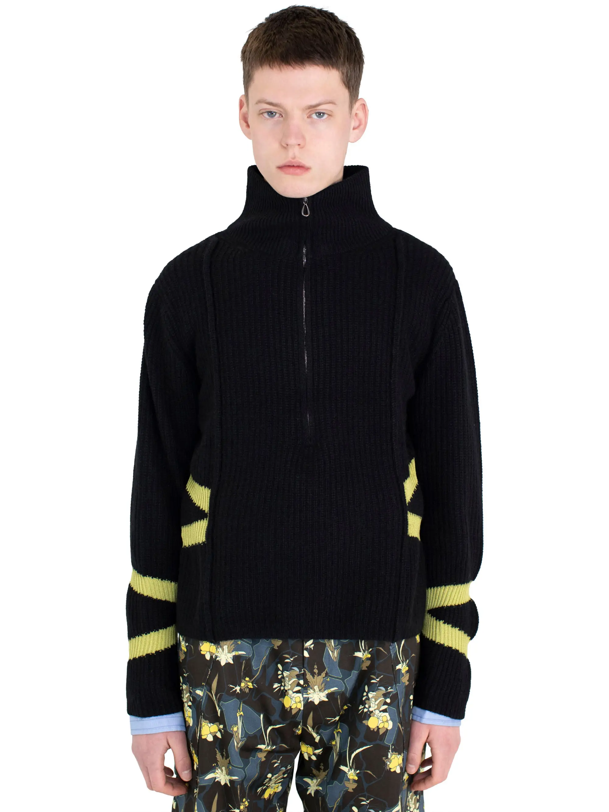 KIKO KOSTADINOV BOURDAIN ZIP INTARSIA JUMPER - BLACK/OLIVE