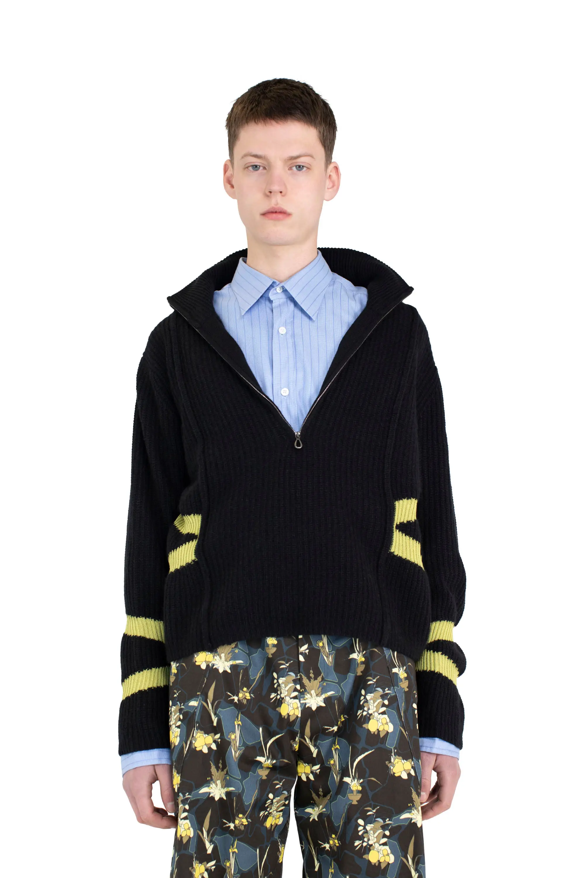 KIKO KOSTADINOV BOURDAIN ZIP INTARSIA JUMPER - BLACK/OLIVE