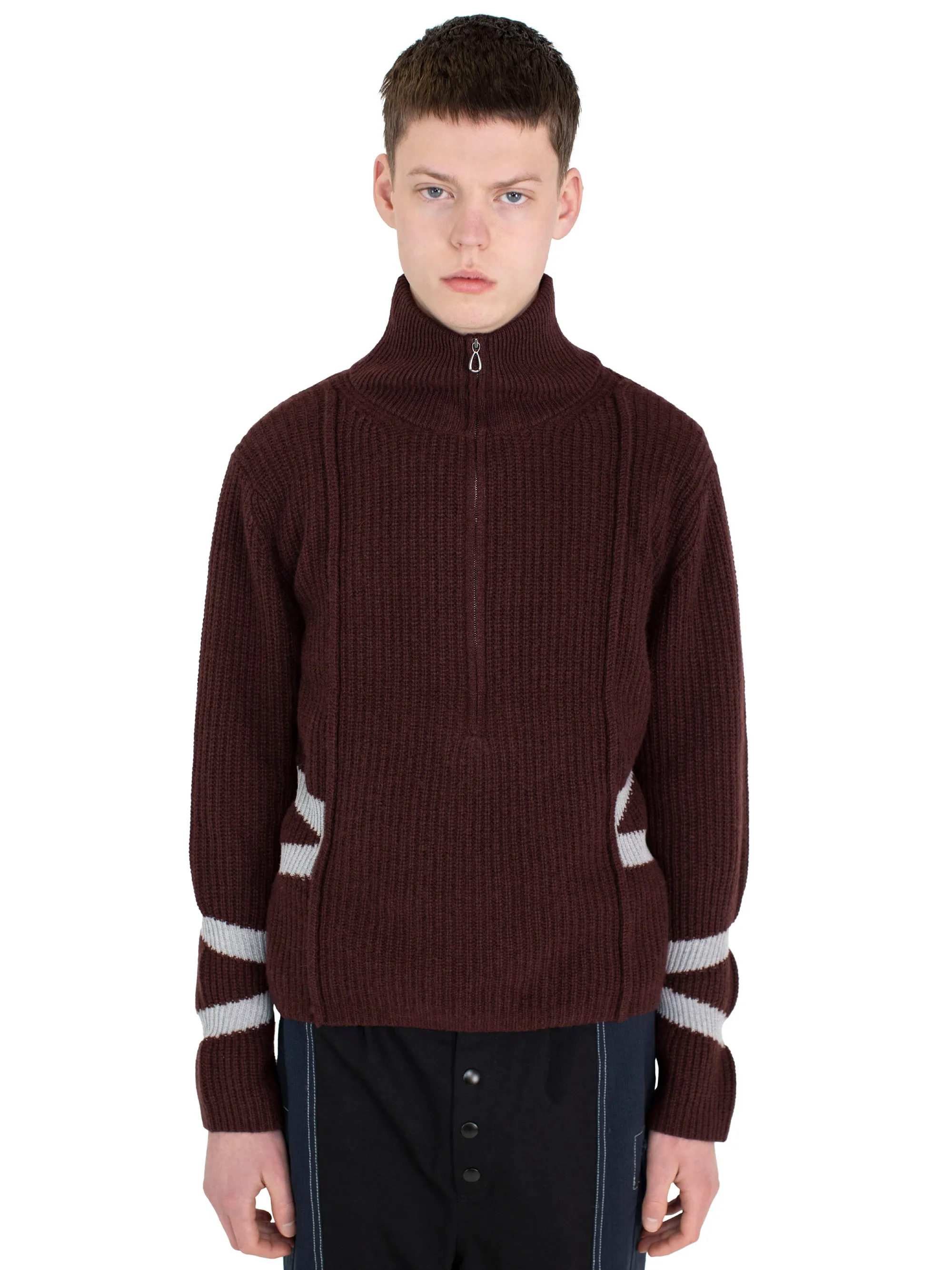 yu.kiko8424 BOURDAIN ZIP INTARSIA JUMPER - MAROON/SILVER – KIKO KOSTADINOV