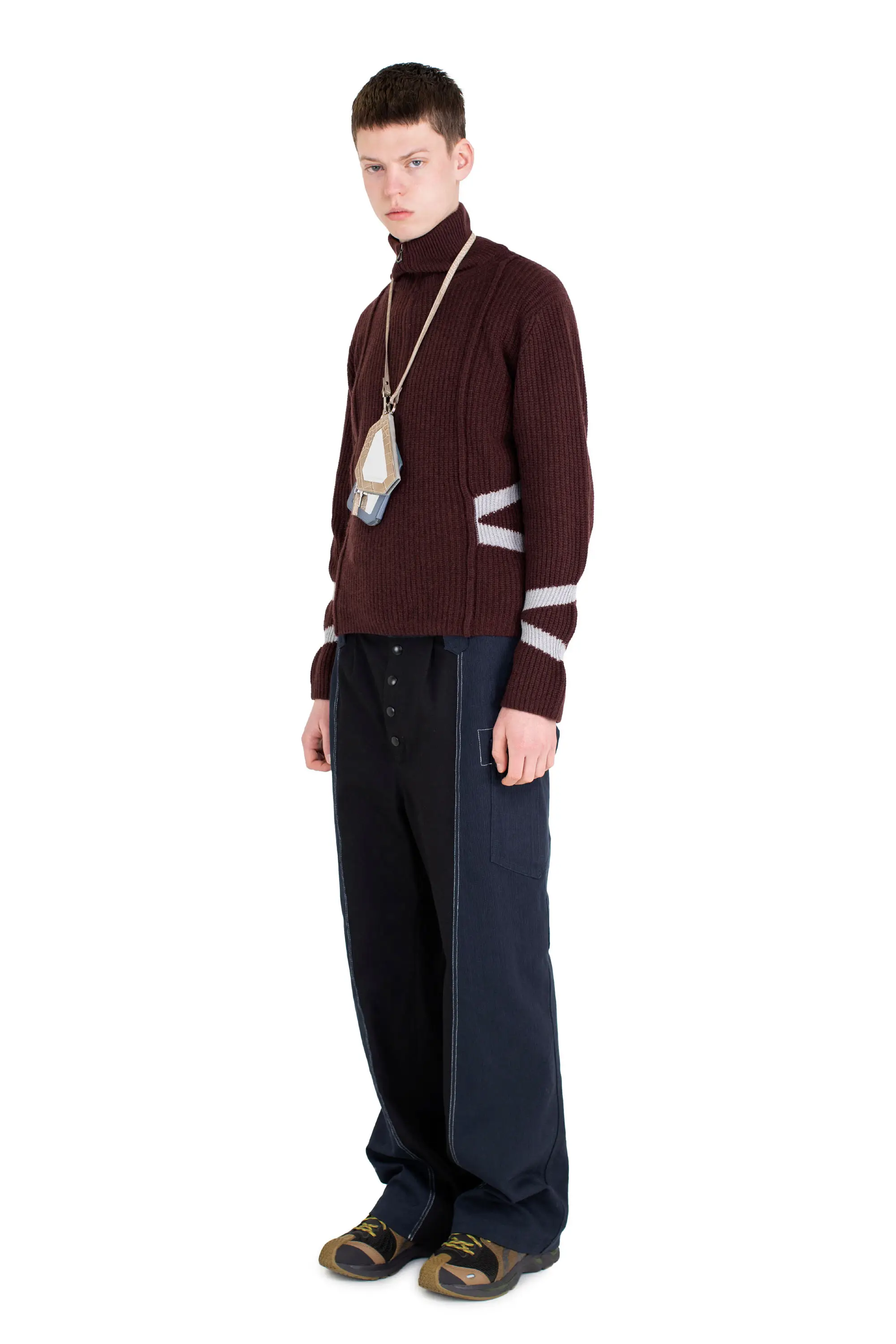 KIKO KOSTADINOV BOURDAIN ZIP INTARSIA JUMPER - MAROON/SILVER