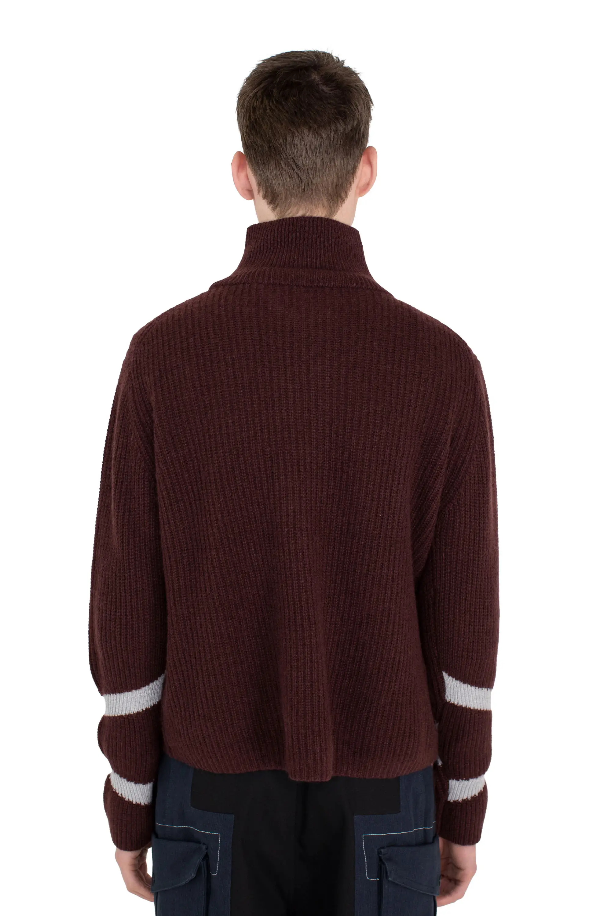 KIKO KOSTADINOV BOURDAIN ZIP INTARSIA JUMPER - MAROON/SILVER