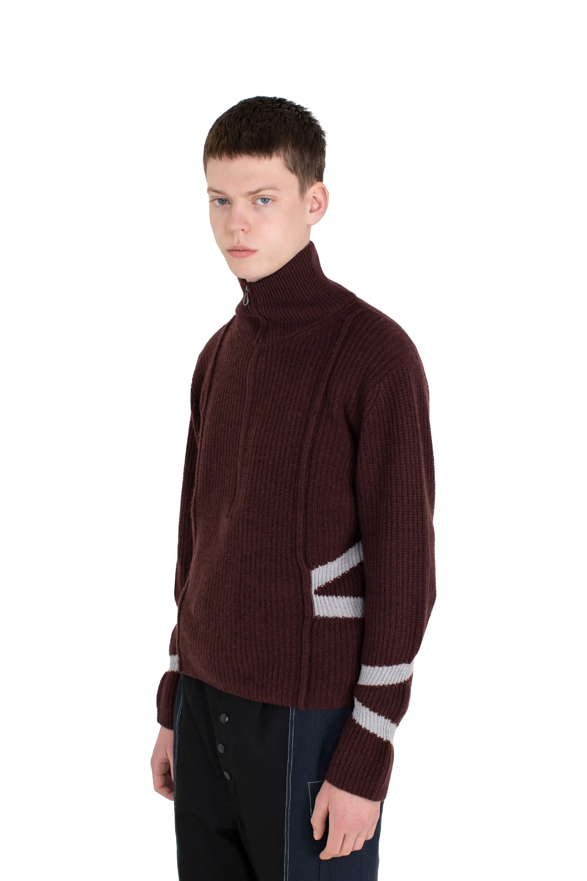KIKO KOSTADINOV BOURDAIN ZIP INTARSIA JUMPER - MAROON/SILVER
