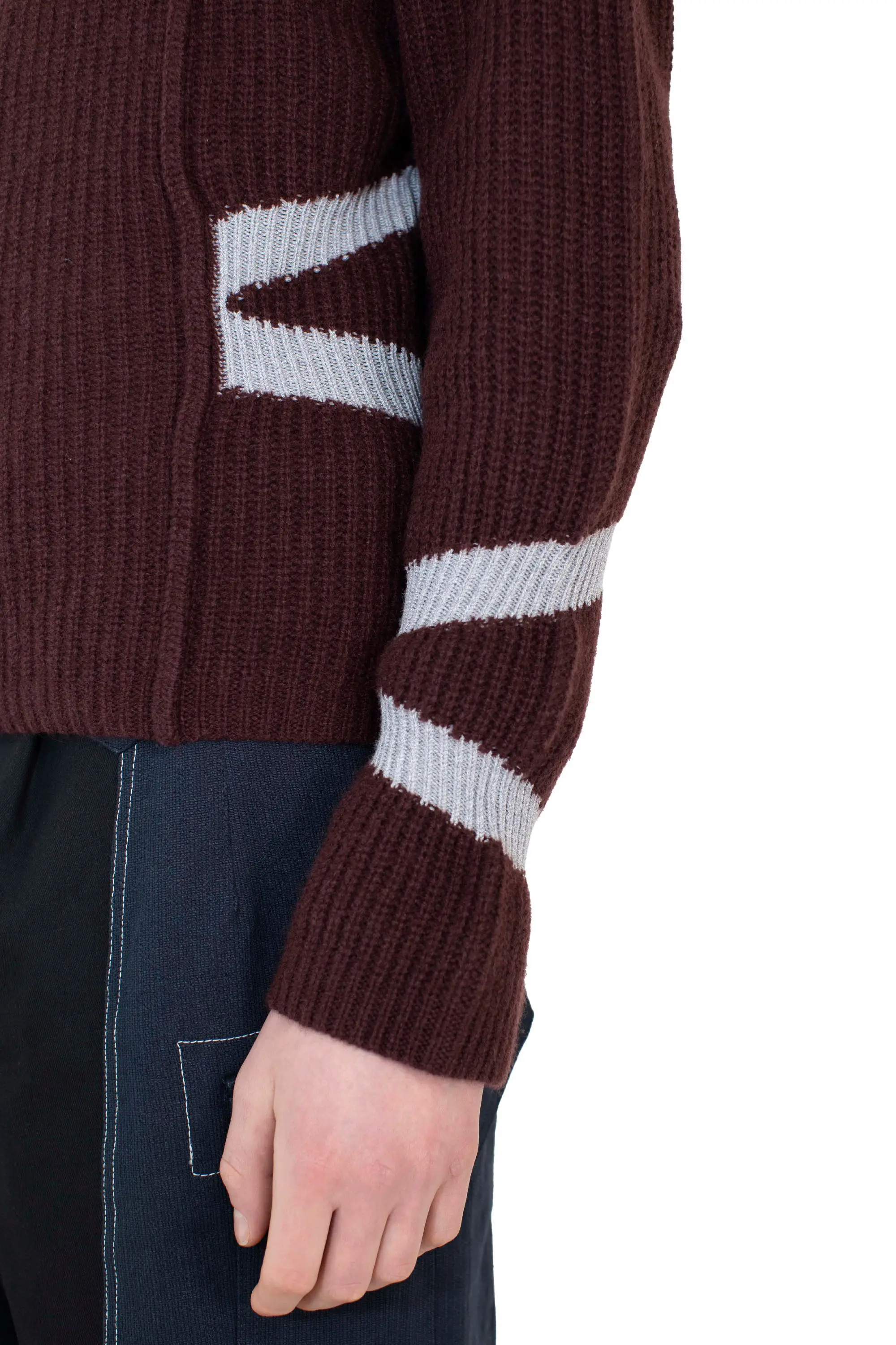KIKO KOSTADINOV BOURDAIN ZIP INTARSIA JUMPER - MAROON/SILVER