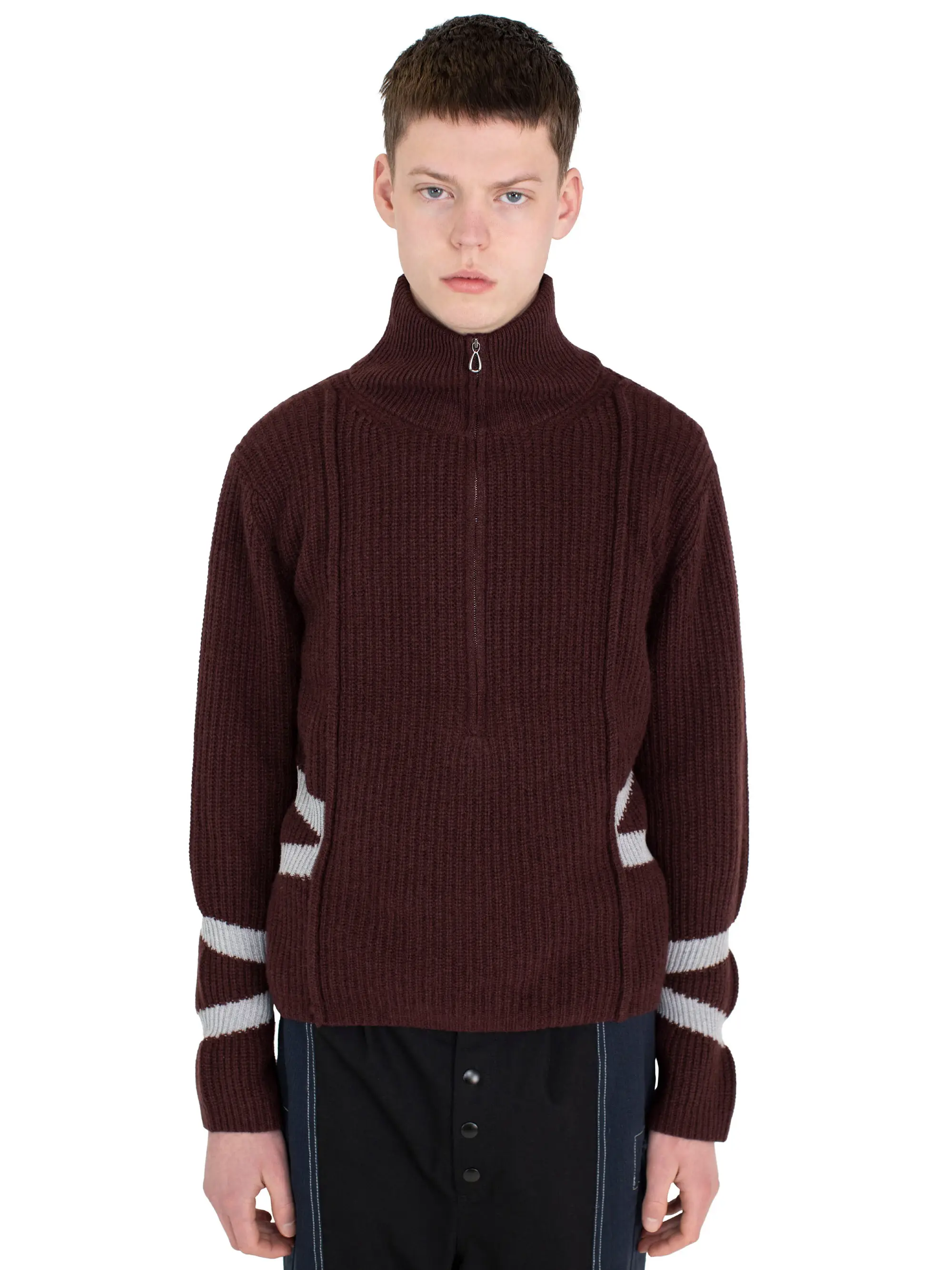 KIKO KOSTADINOV BOURDAIN ZIP INTARSIA JUMPER - MAROON/SILVER