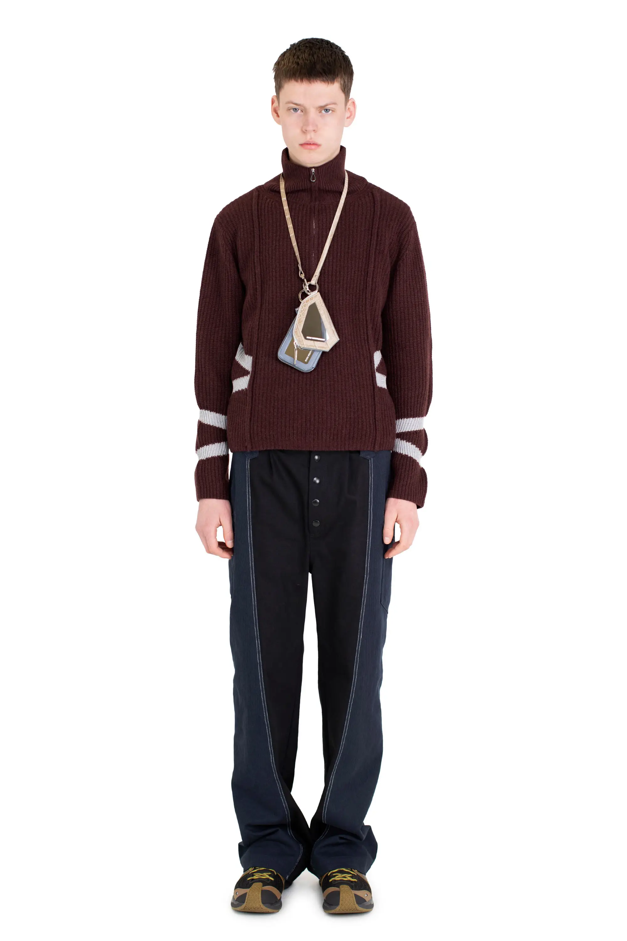 KIKO KOSTADINOV BOURDAIN ZIP INTARSIA JUMPER - MAROON/SILVER