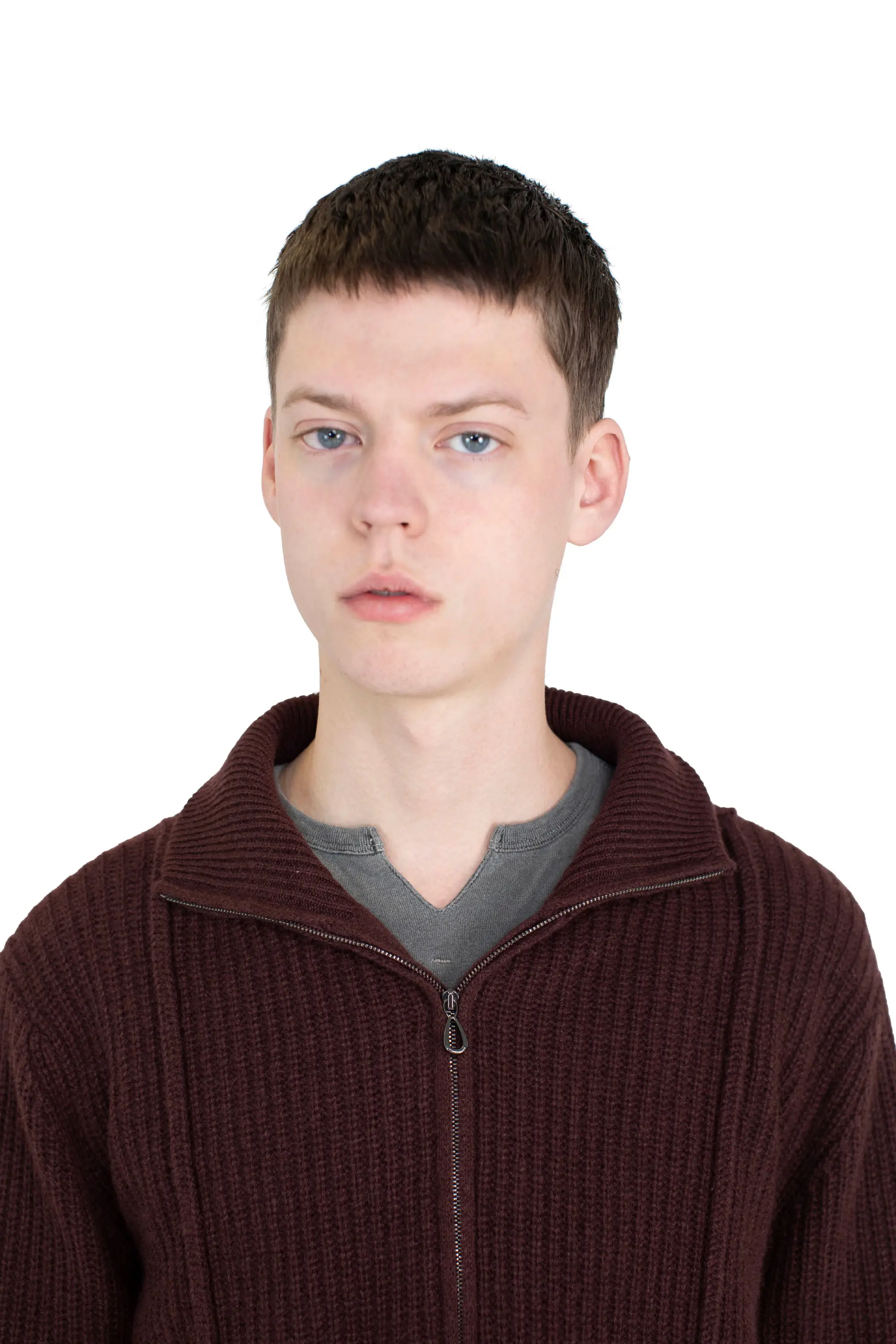 KIKO KOSTADINOV BOURDAIN ZIP INTARSIA JUMPER - MAROON/SILVER