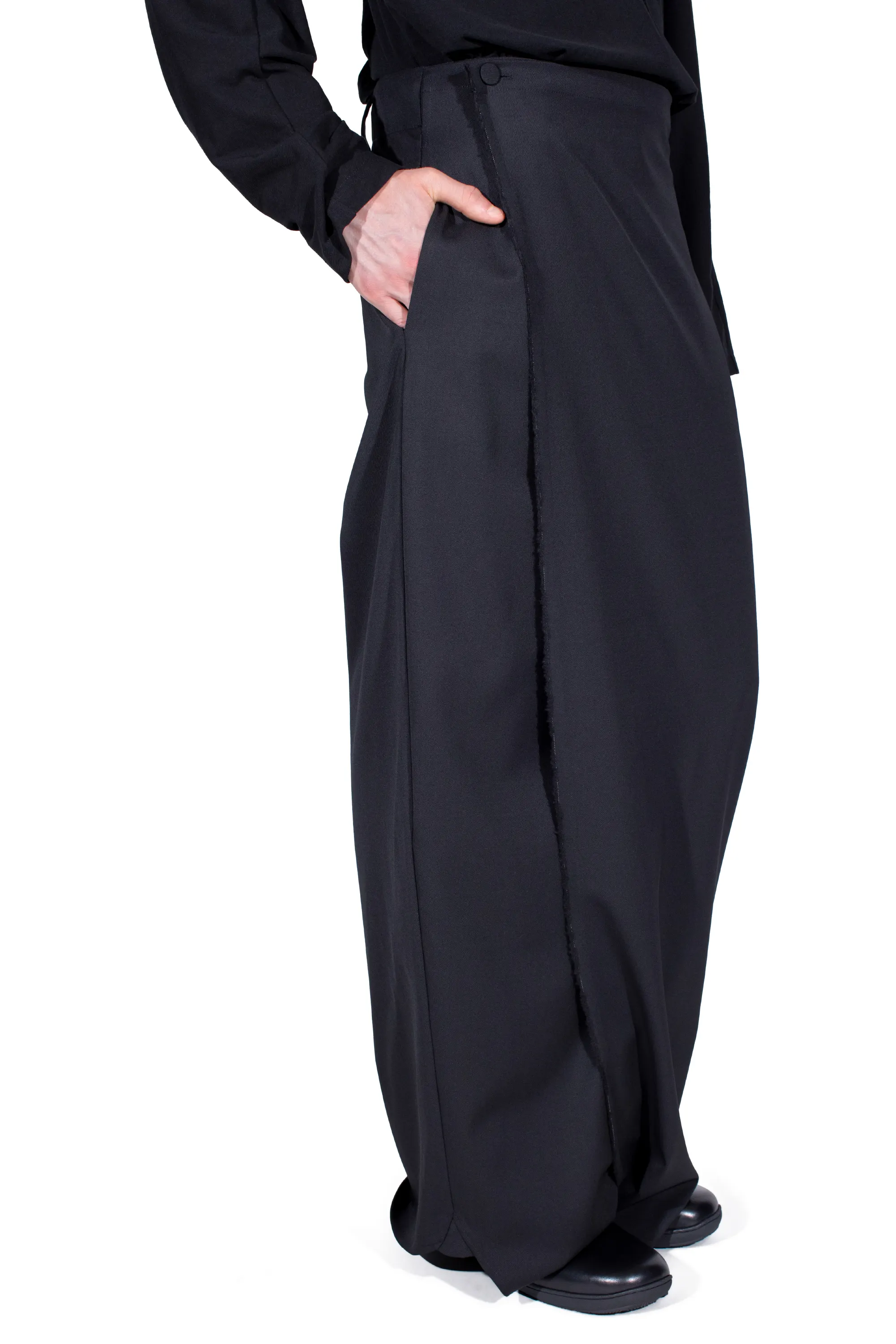 KIKO KOSTADINOV CURSUS DRAPE TROUSERS - CROW BLACK