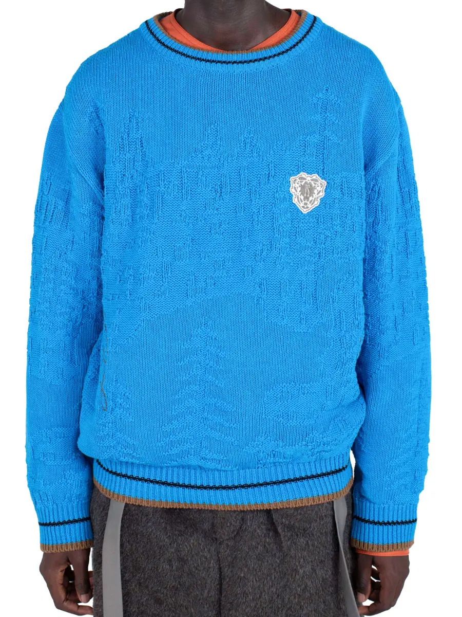 KIKO KOSTADINOV FITZ KNIT JUMPER - CERULEAN/RUSSET BROWN/BLACK