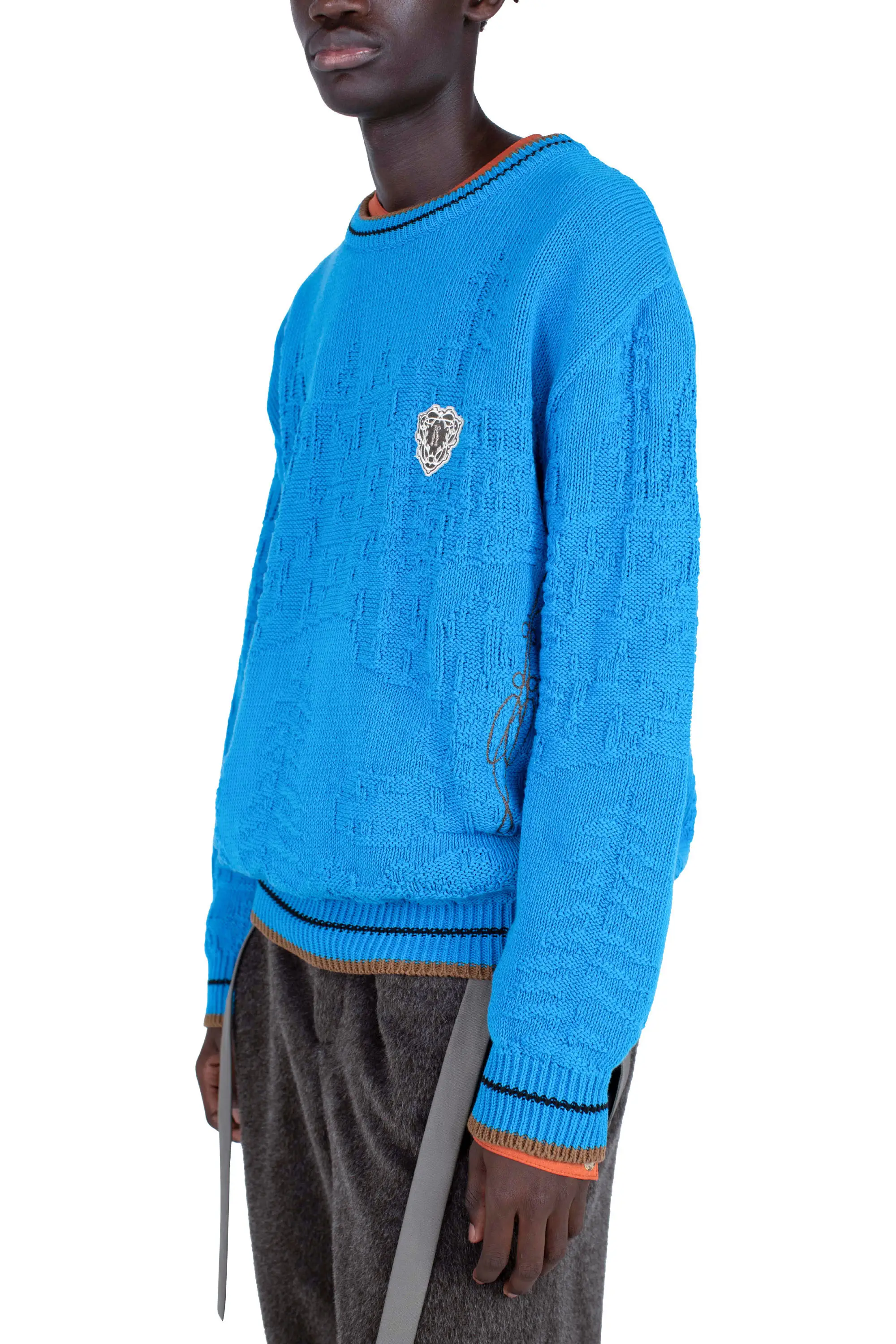 KIKO KOSTADINOV FITZ KNIT JUMPER - CERULEAN/RUSSET BROWN/BLACK