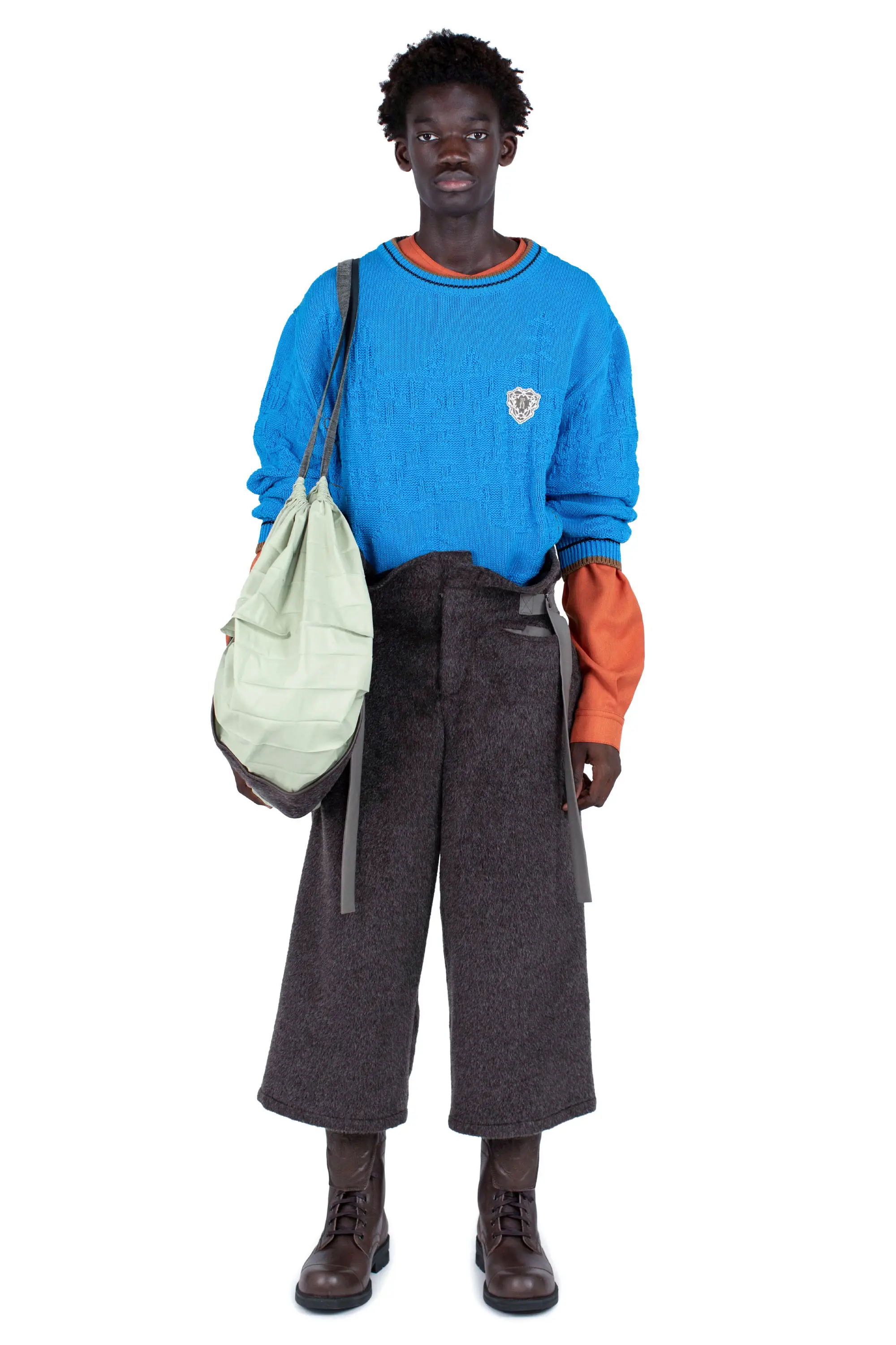 KIKO KOSTADINOV FITZ KNIT JUMPER - CERULEAN/RUSSET BROWN/BLACK