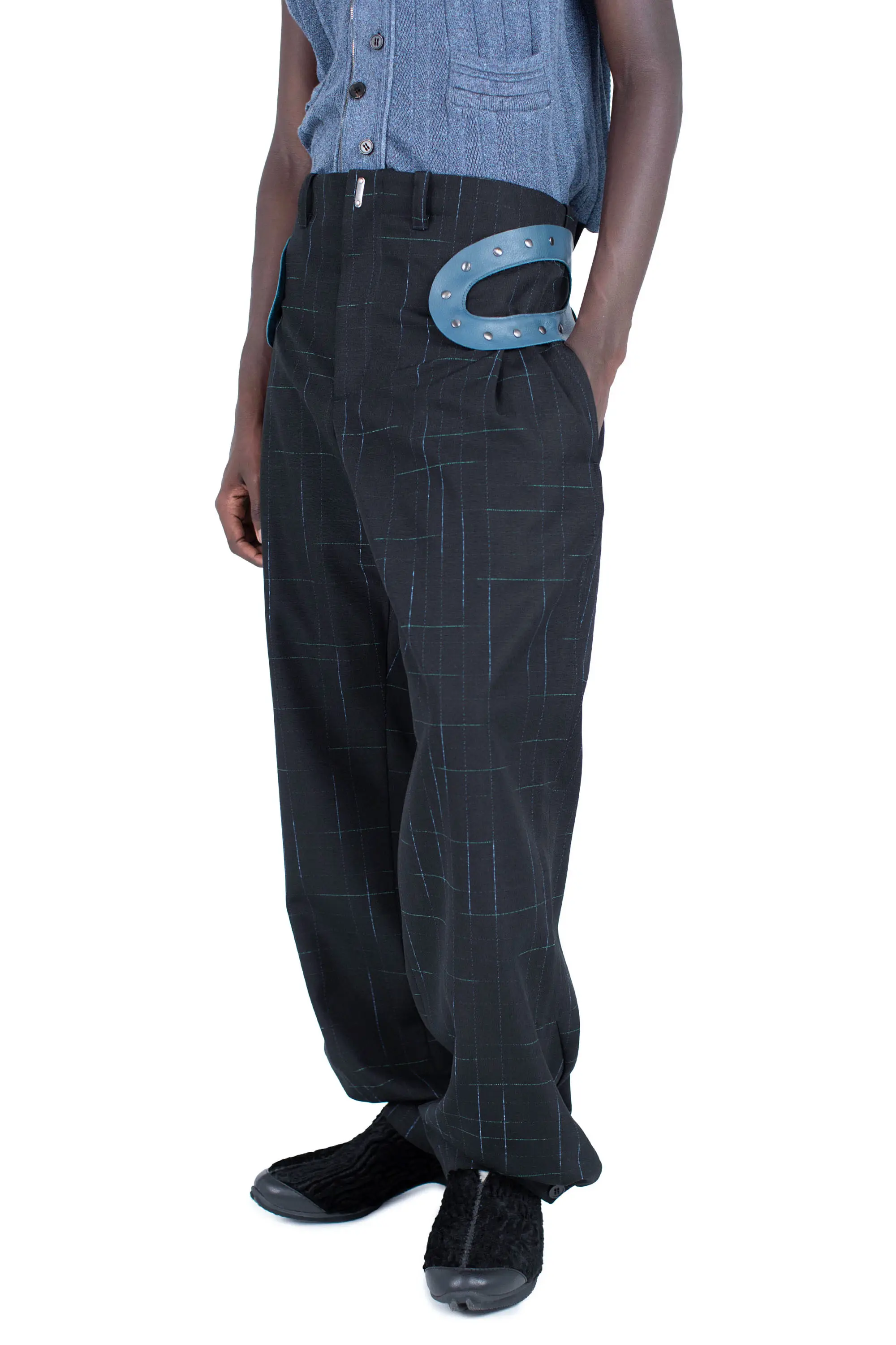 KIKO KOSTADINOV FITZ TROUSER - SPACE CHECK/PEACOCK BLUE