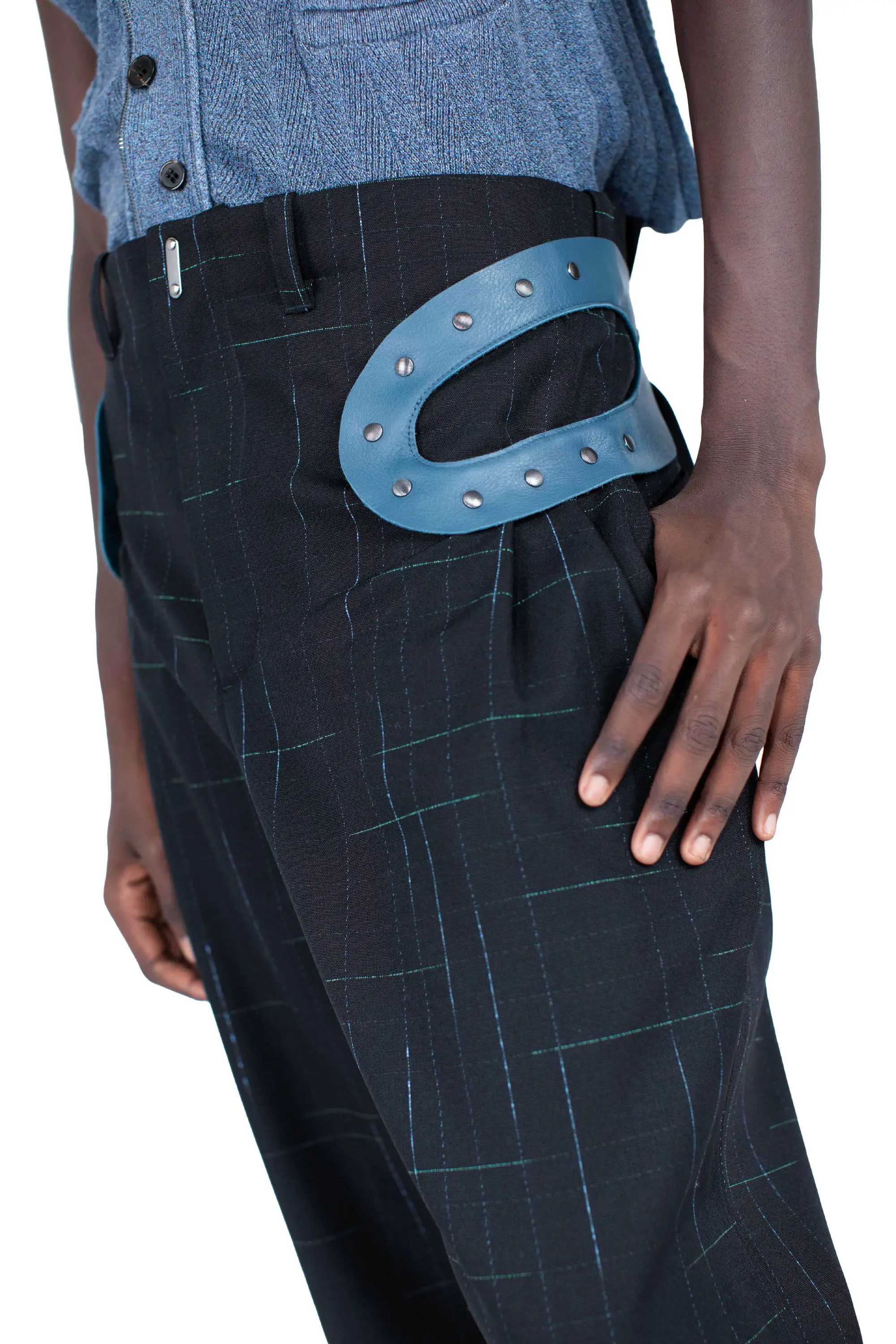 KIKO KOSTADINOV FITZ TROUSER - SPACE CHECK/PEACOCK BLUE