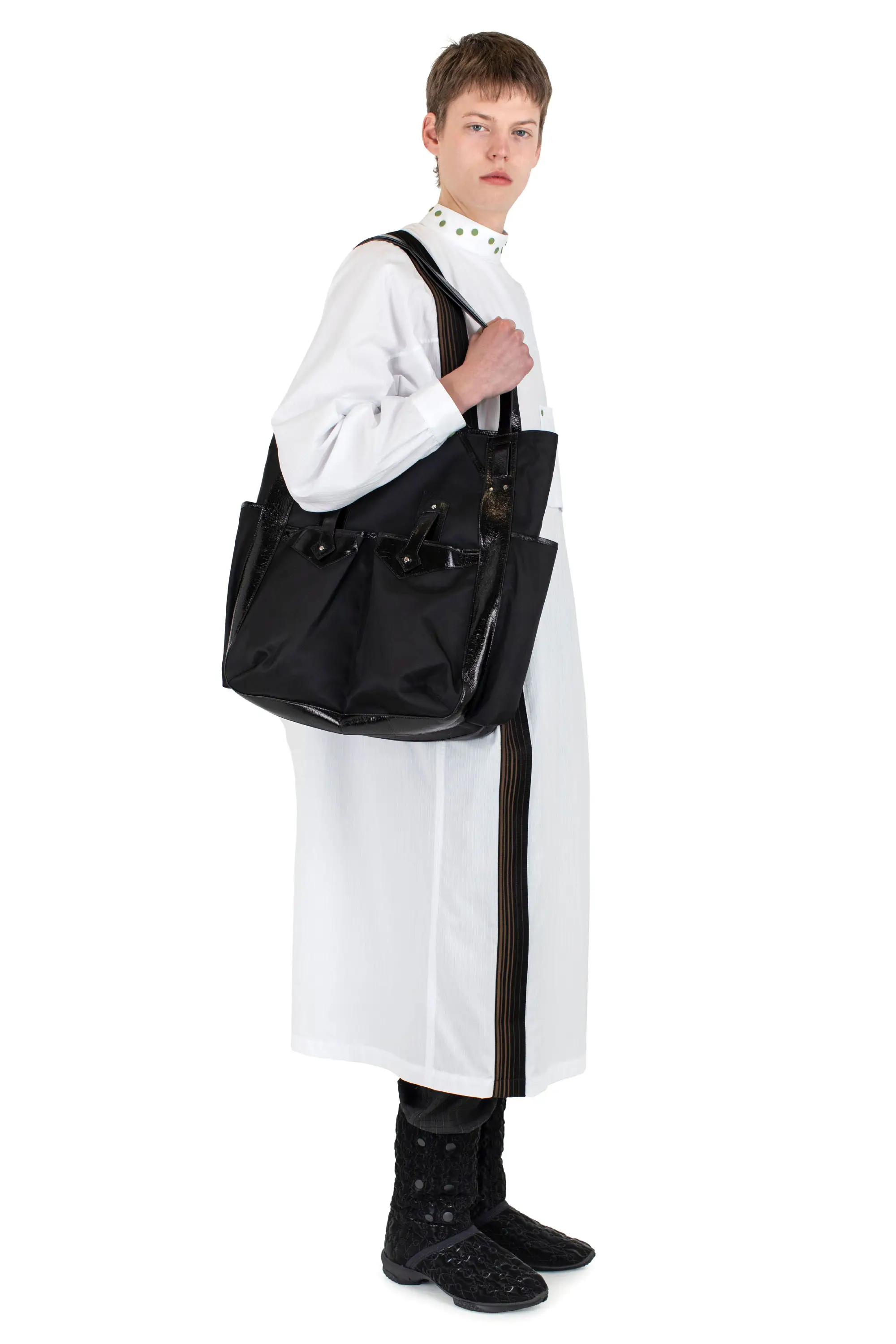 KIKO KOSTADINOV INEX SNAP LONG SHIRT - WHITE STRIPES