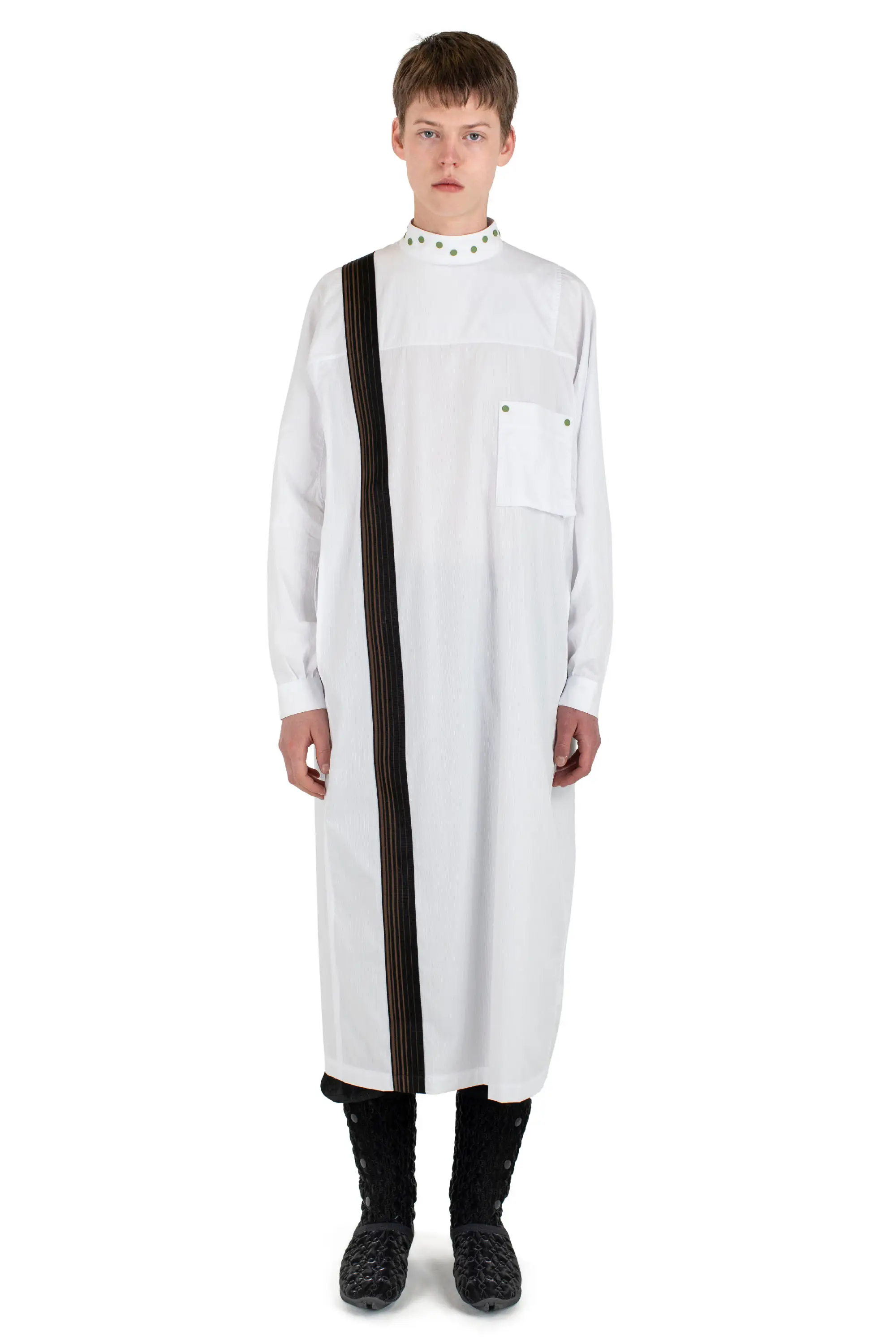 KIKO KOSTADINOV INEX SNAP LONG SHIRT - WHITE STRIPES