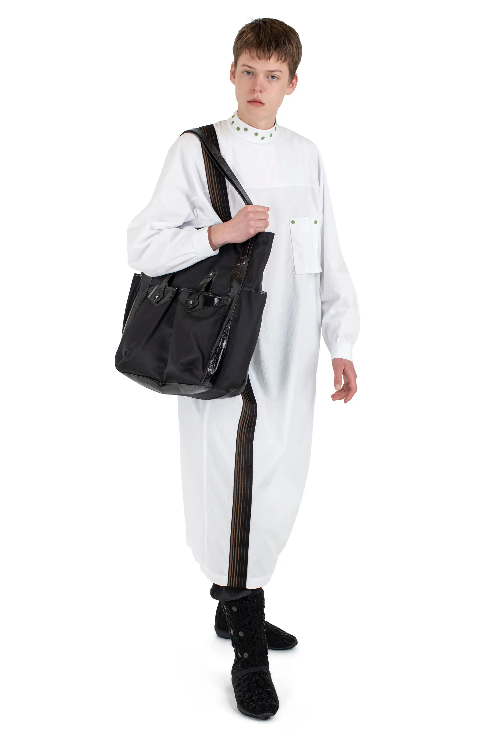 KIKO KOSTADINOV INEX SNAP LONG SHIRT - WHITE STRIPES