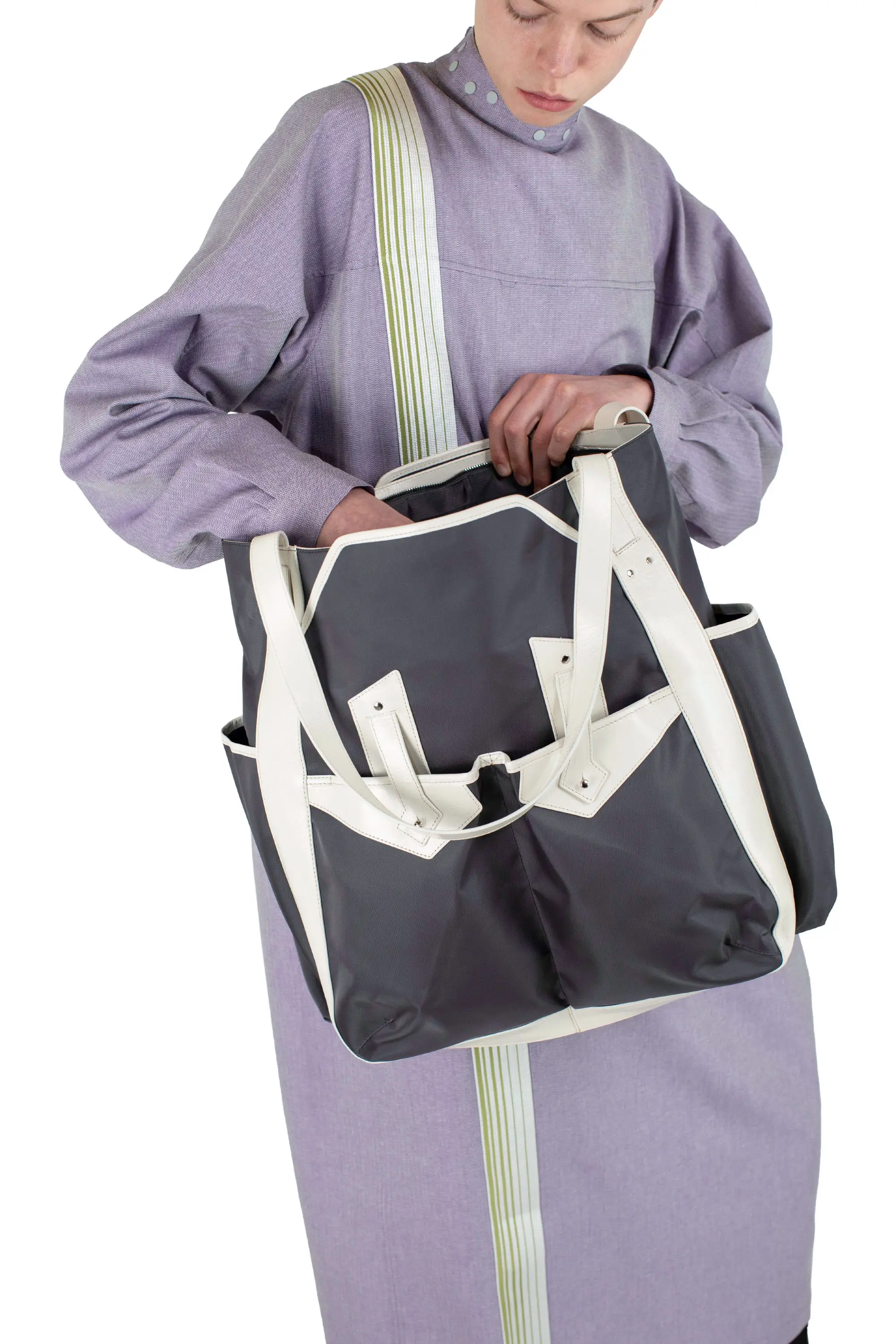 KIKO KOSTADINOV INEX TOTE BAG - DARK GREY / SAND