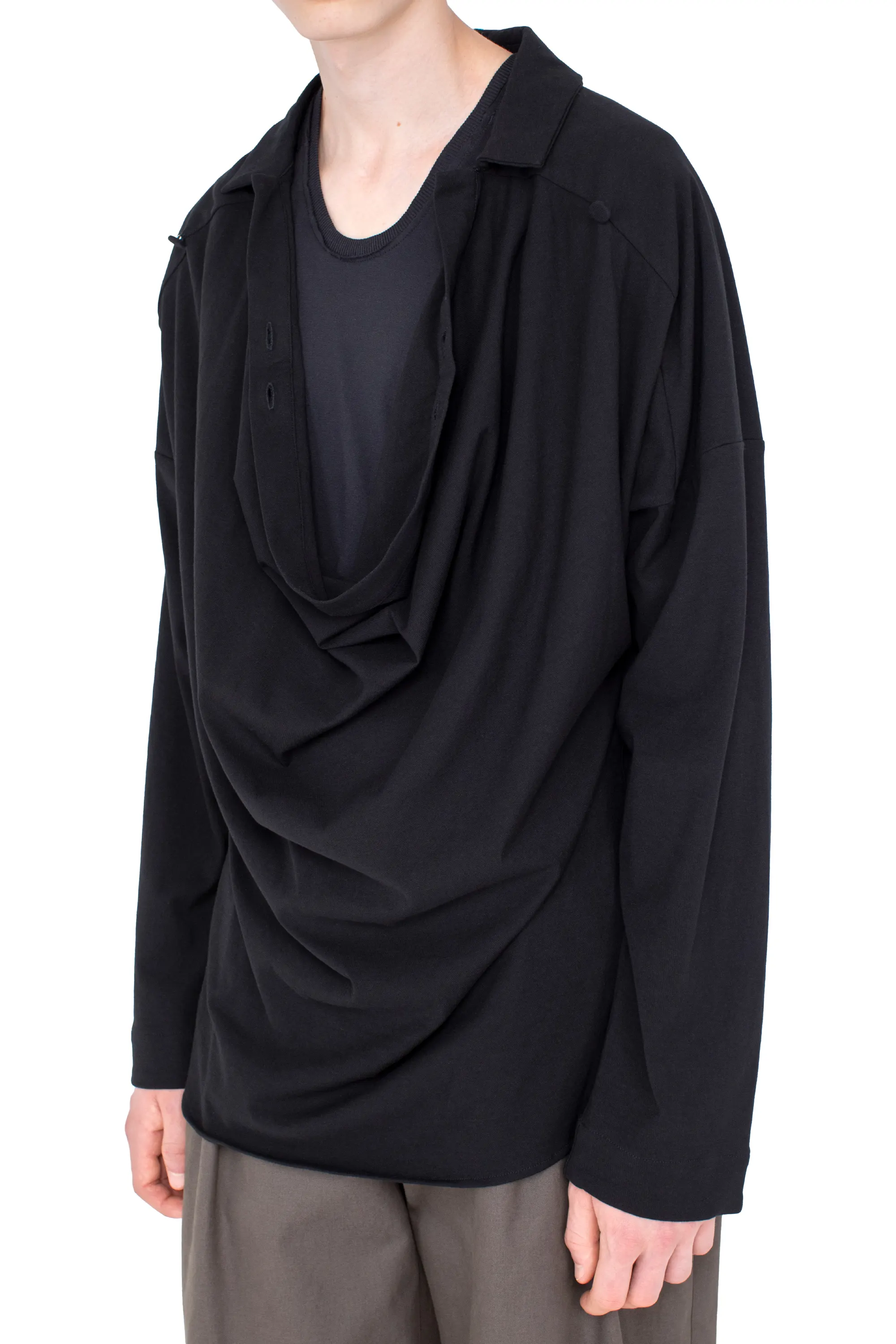 KIKO KOSTADINOV ISKAR DRAPED SHIRT - TRUE BLACK