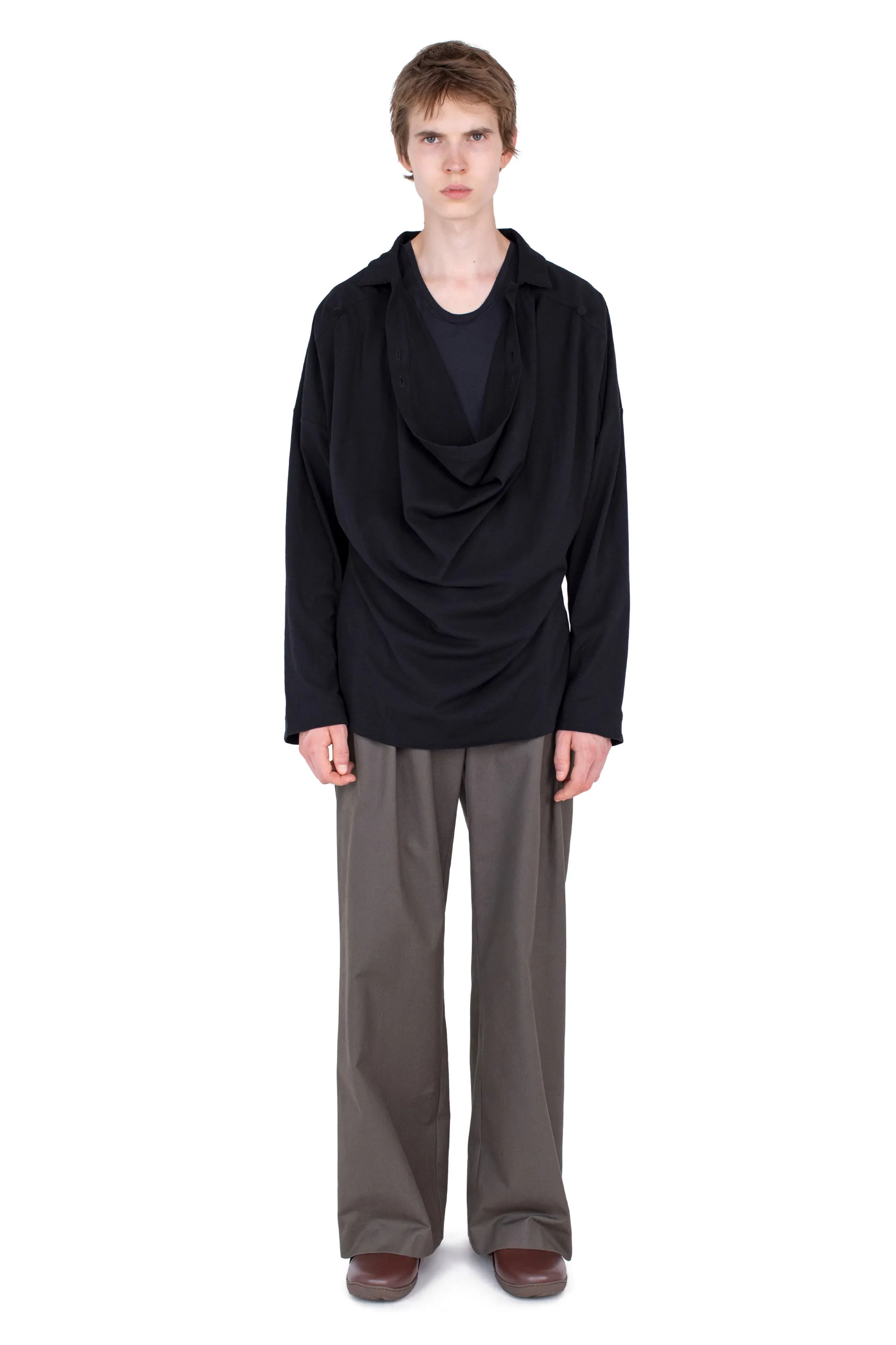 KIKO KOSTADINOV ISKAR DRAPED SHIRT - TRUE BLACK