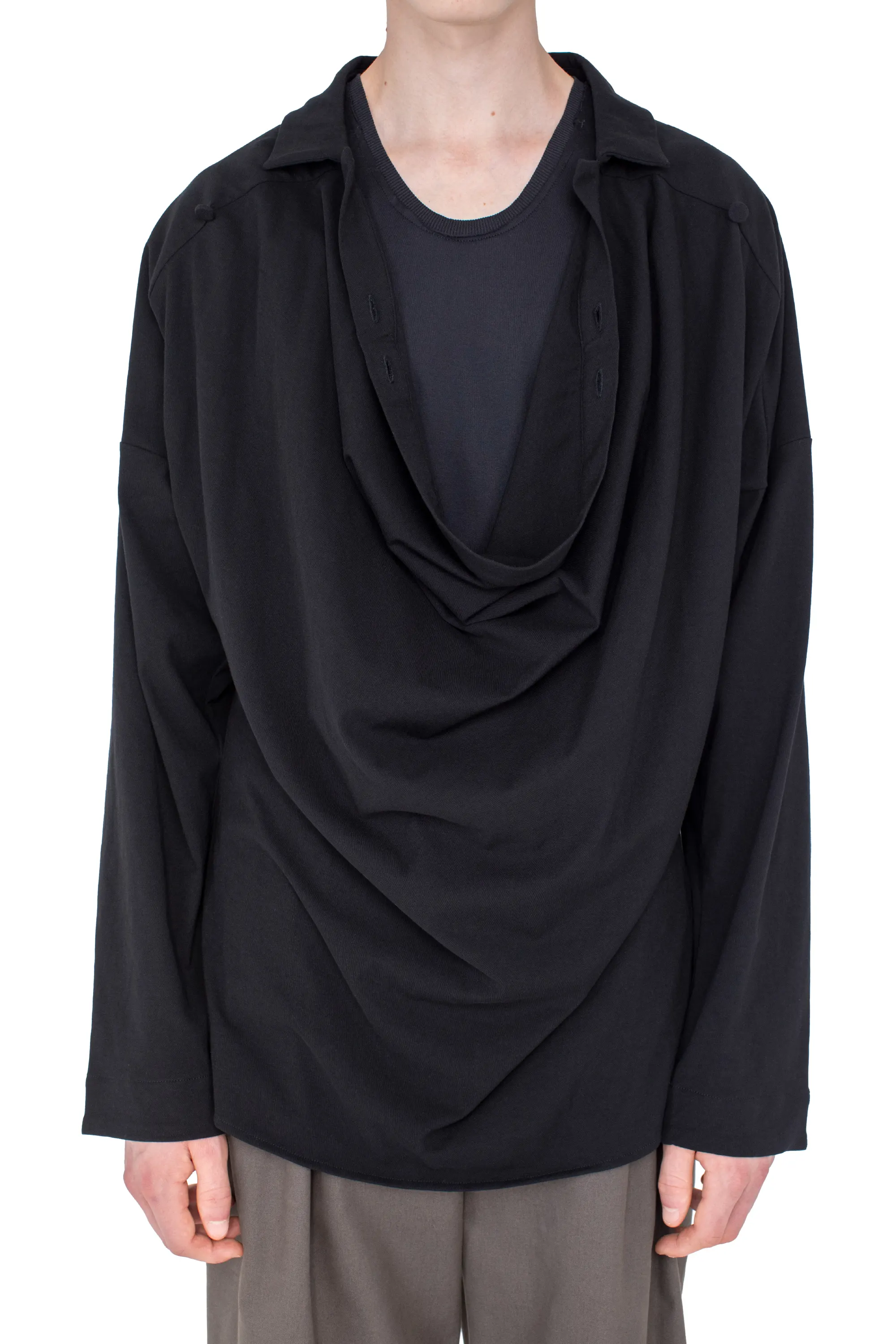 KIKO KOSTADINOV ISKAR DRAPED SHIRT - TRUE BLACK