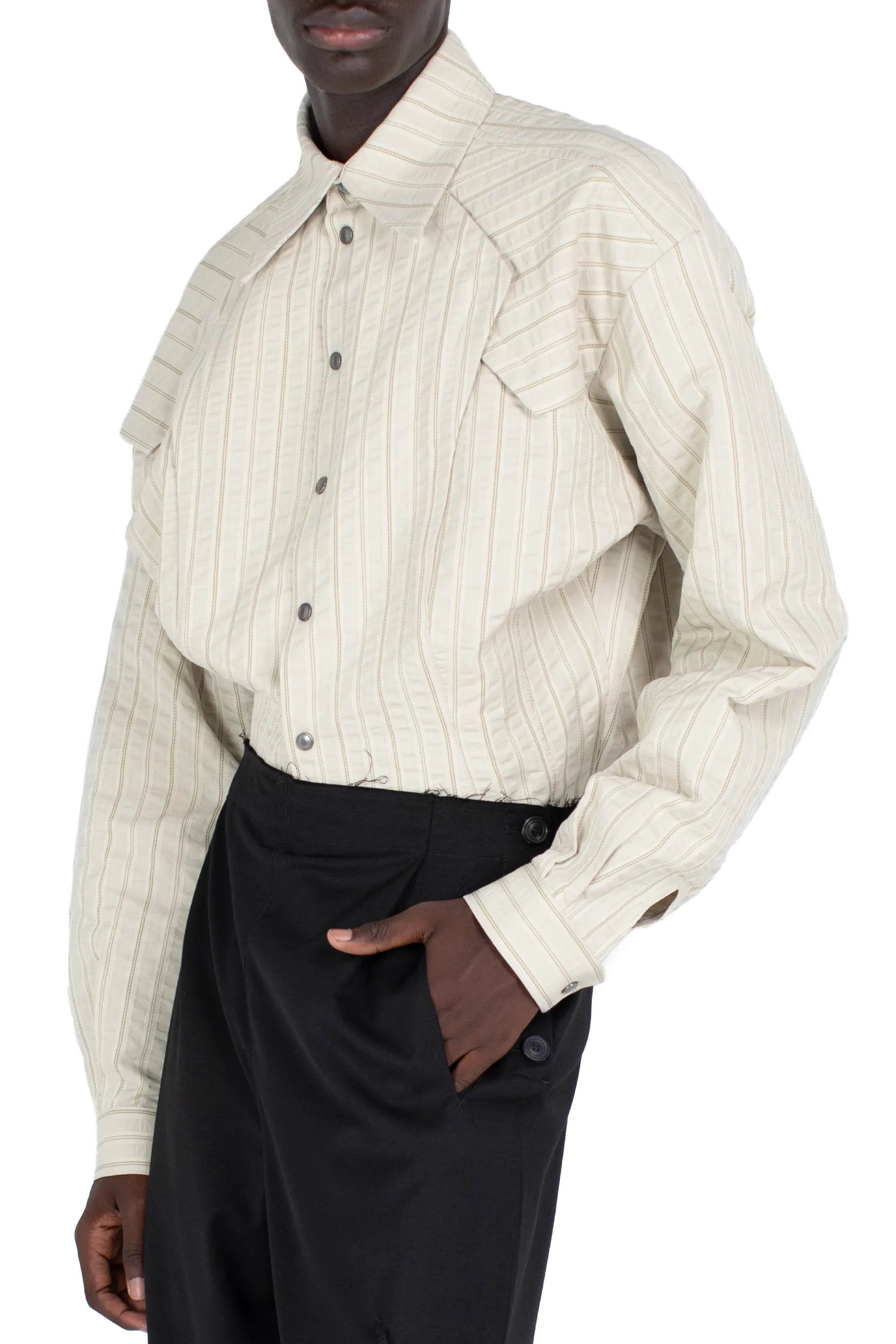 KRANER CROPPED SHIRT - IVORY HUNTER STRIPE – KIKO KOSTADINOV