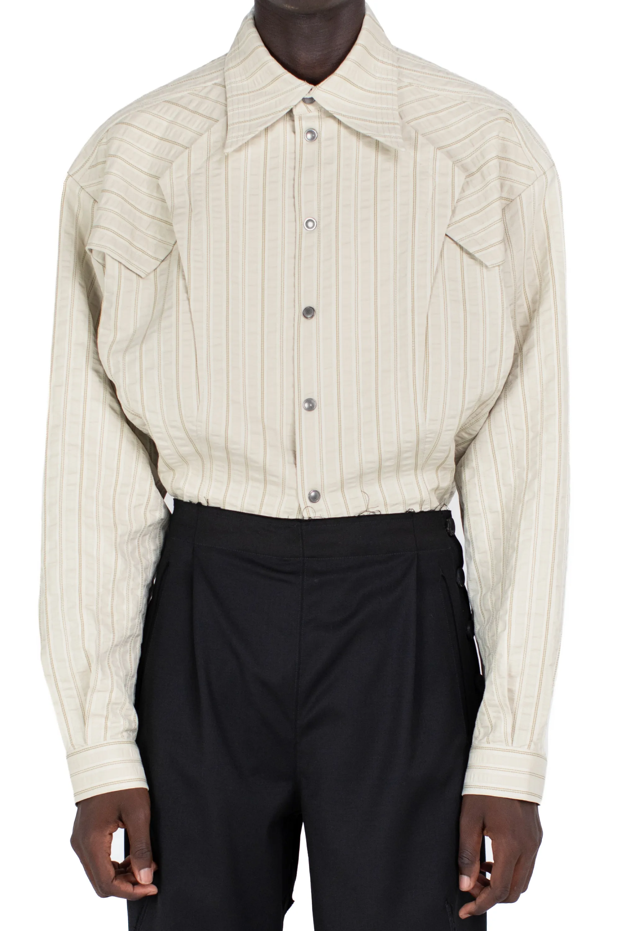 KRANER CROPPED SHIRT - IVORY HUNTER STRIPE – KIKO KOSTADINOV