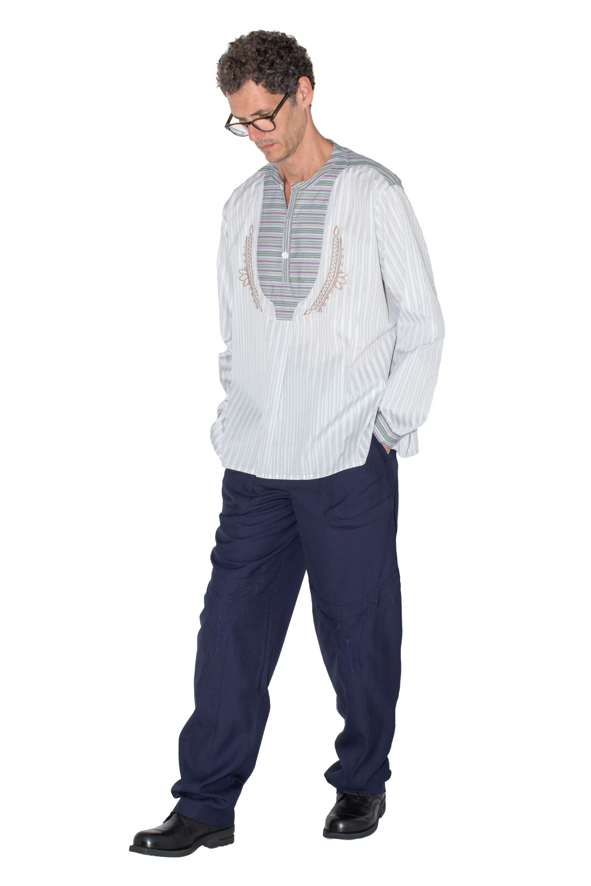 KIKO KOSTADINOV KUTCH OVERSHIRT - GREY WIDE STRIPE/ CROCUS MULTI