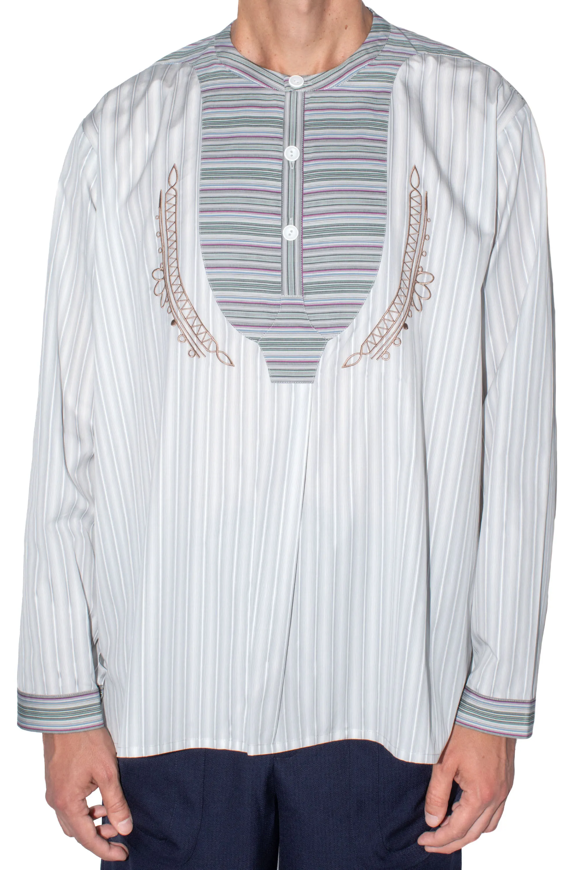 d*2様 Kiko Kostadinov 19SS Kutch Overshir KUTCH OVERSHIRT - GREY WIDE STRIPE/ CROCUS MULTI – KIKO KOSTADINOV