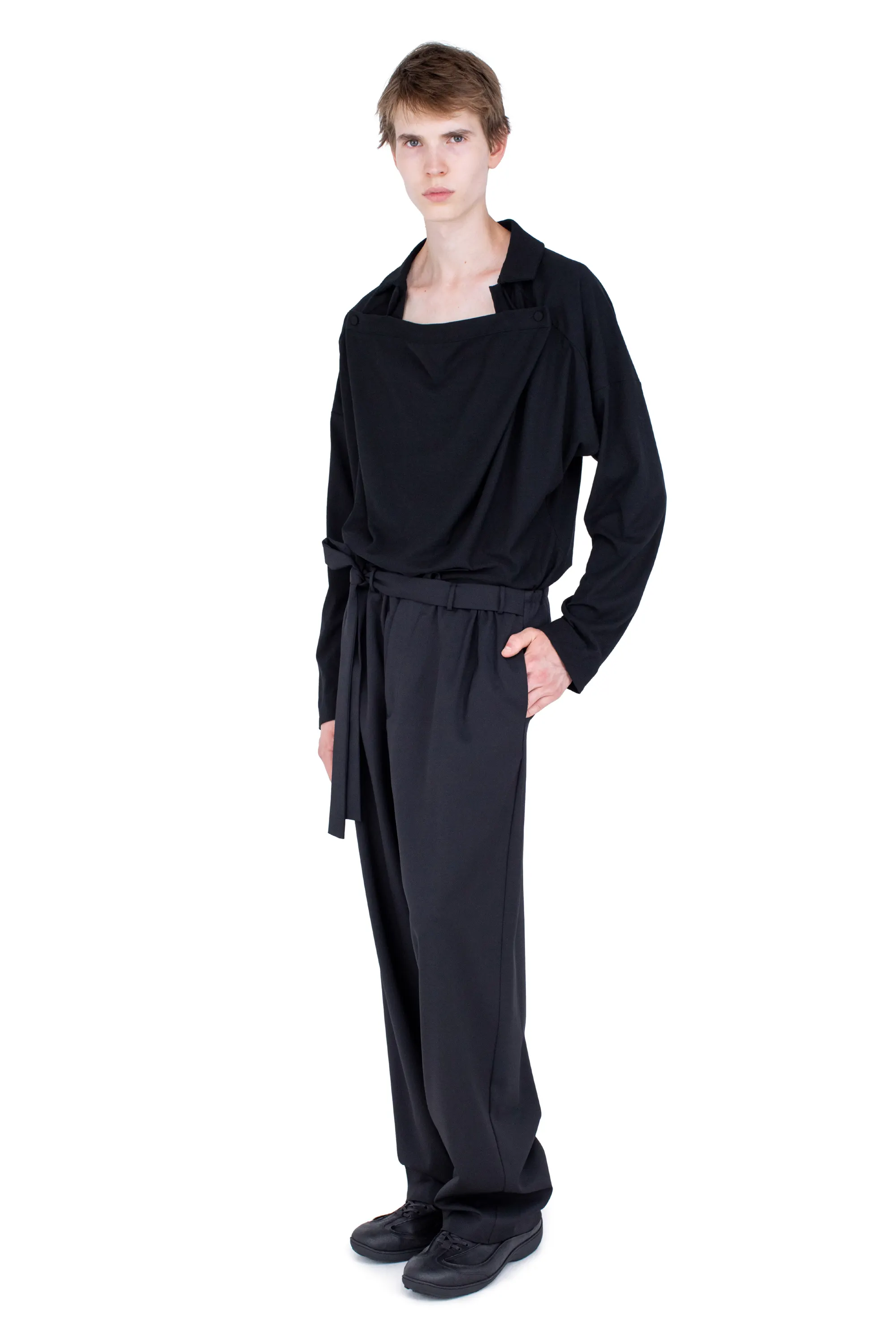 KIKO KOSTADINOV LAAN GATHERED TROUSERS - CROW BLACK