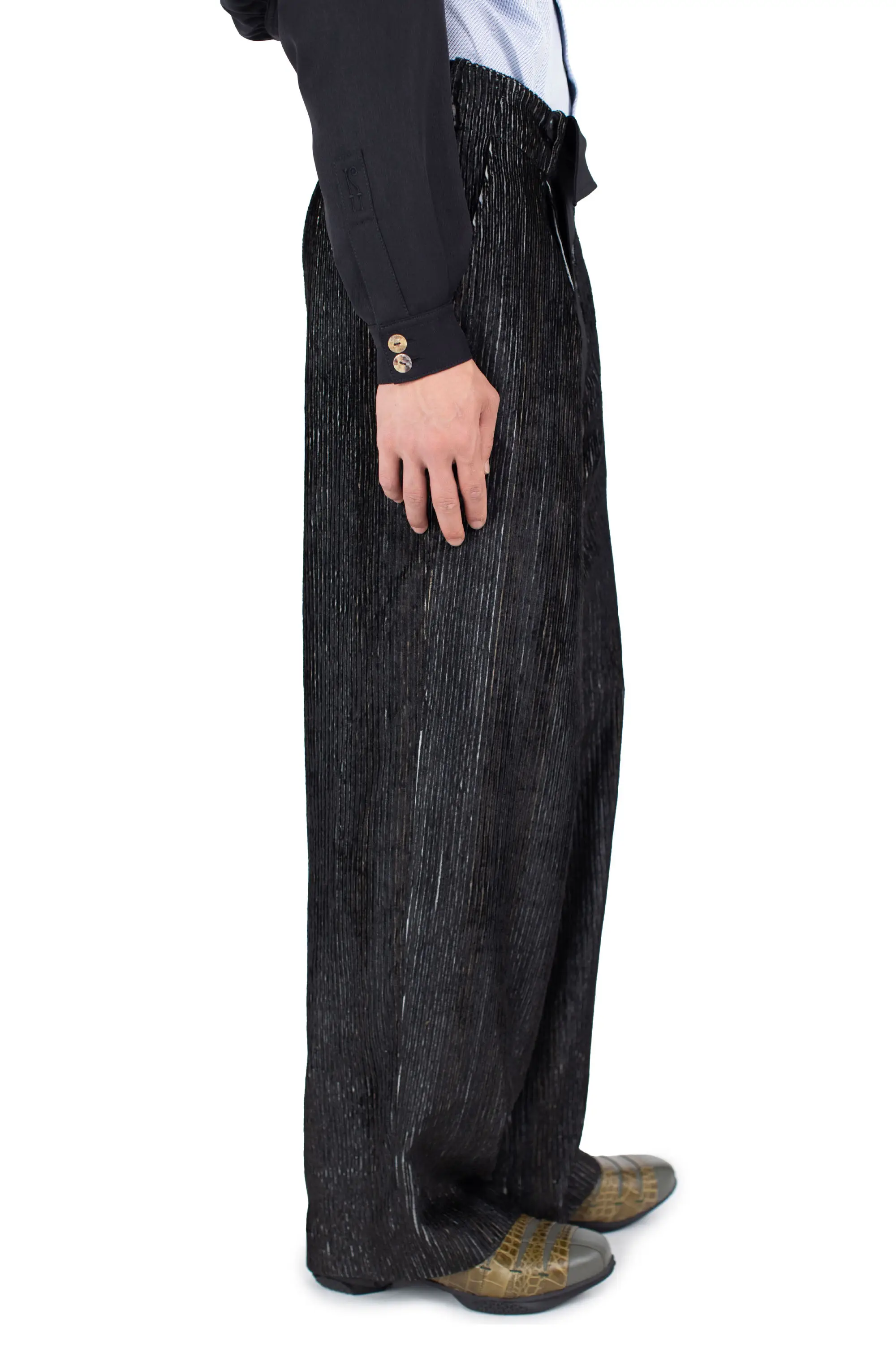KIKO KOSTADINOV NAVIN WIDE TROUSER - MELANGE BLACK/NIGHT BLACK