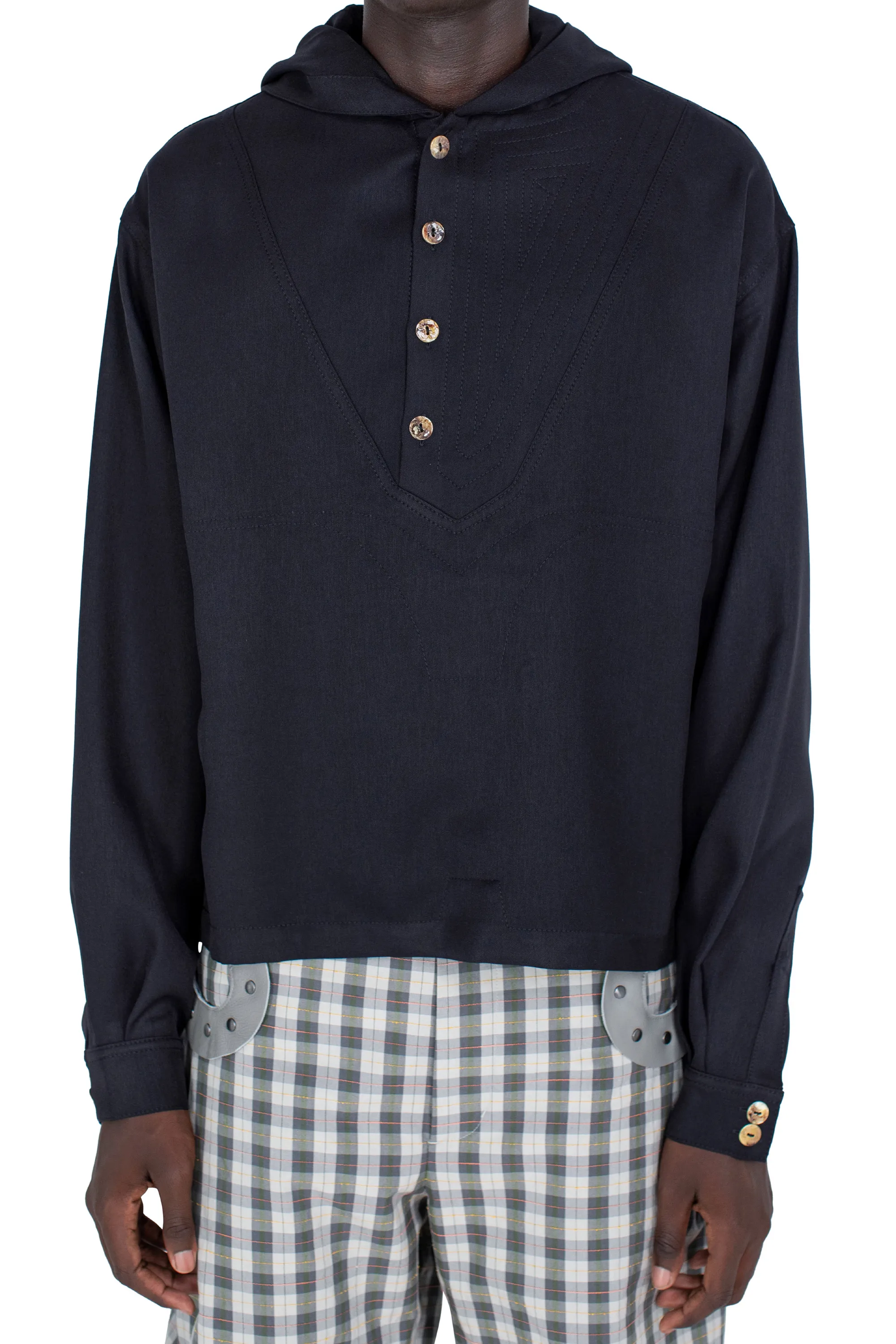 SLATINA HOODED TOP LS - COAL BLACK – KIKO KOSTADINOV