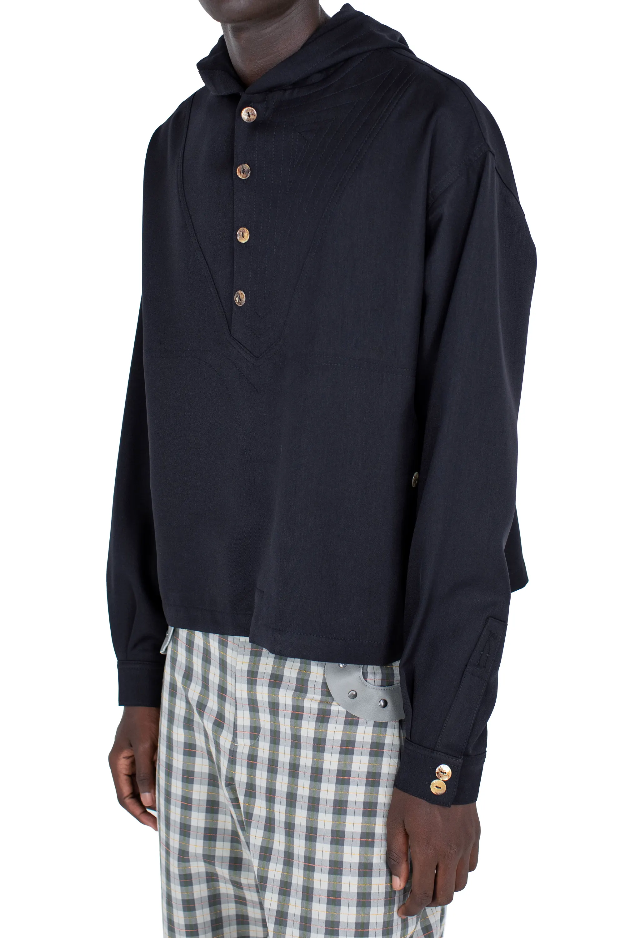 SLATINA HOODED TOP LS - COAL BLACK – KIKO KOSTADINOV