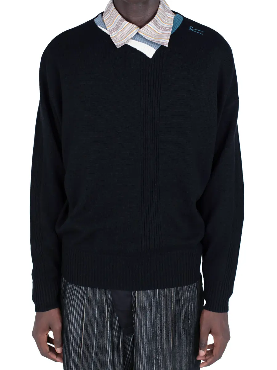 KIKO KOSTADINOV VIG MULTI COLLAR JUMPER - BLACK/CREAM/PINE