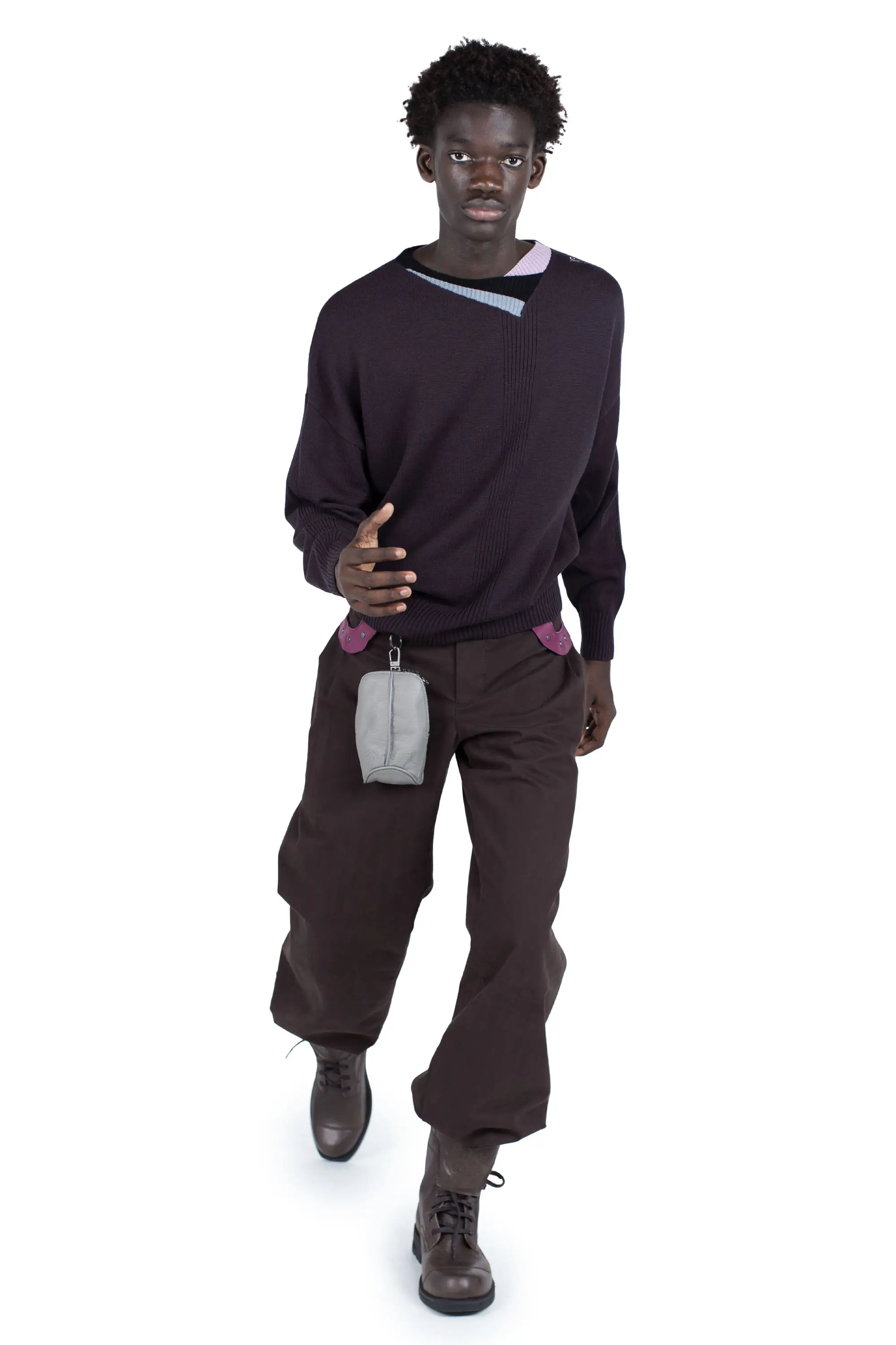 KIKO KOSTADINOV VIG MULTI COLLAR JUMPER - DARK BROWN/PINE/LILAC