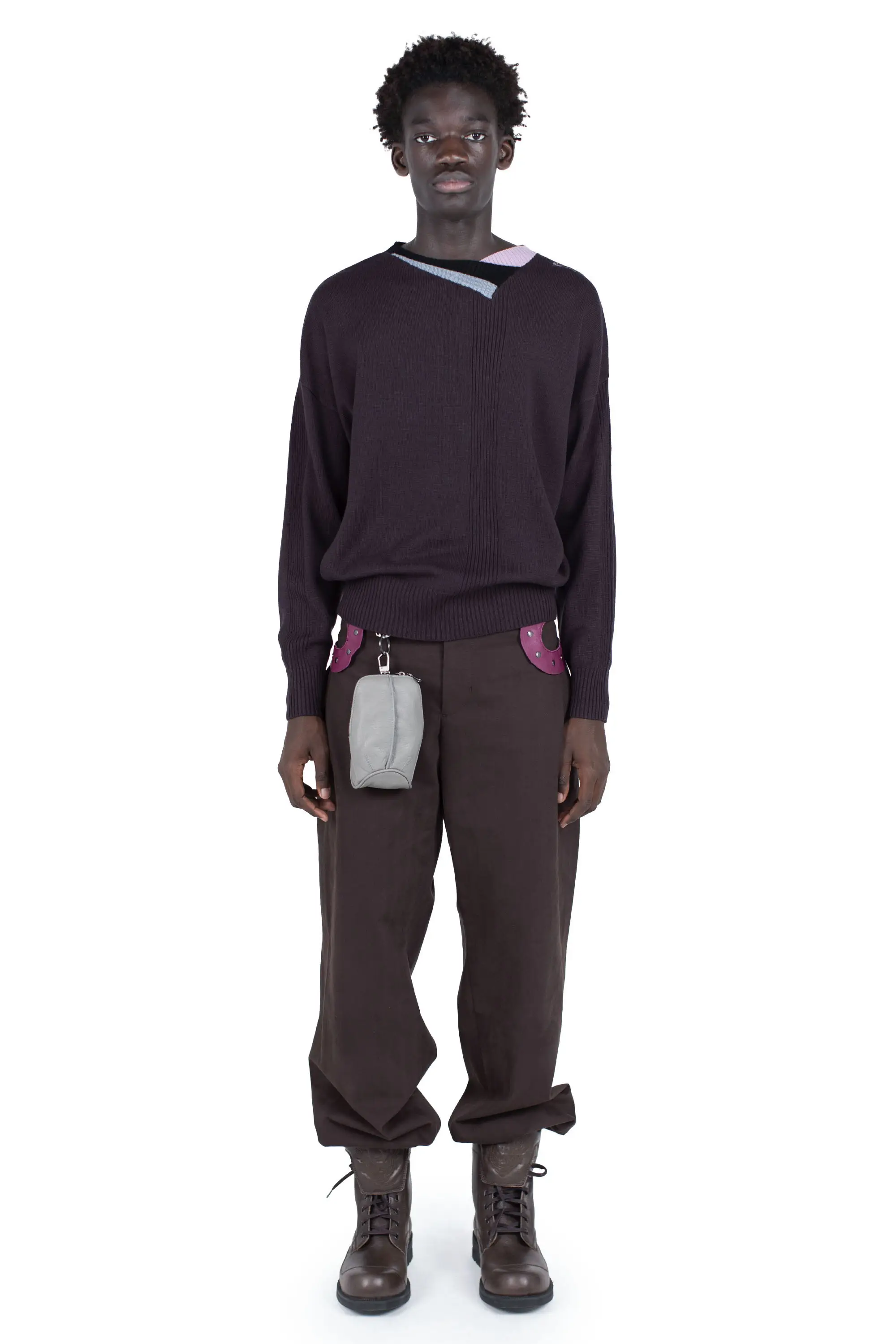 KIKO KOSTADINOV VIG MULTI COLLAR JUMPER - DARK BROWN/PINE/LILAC