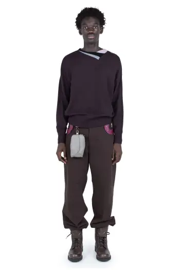 KIKO KOSTADINOV VIG MULTI COLLAR JUMPER - DARK BROWN/PINE/LILAC