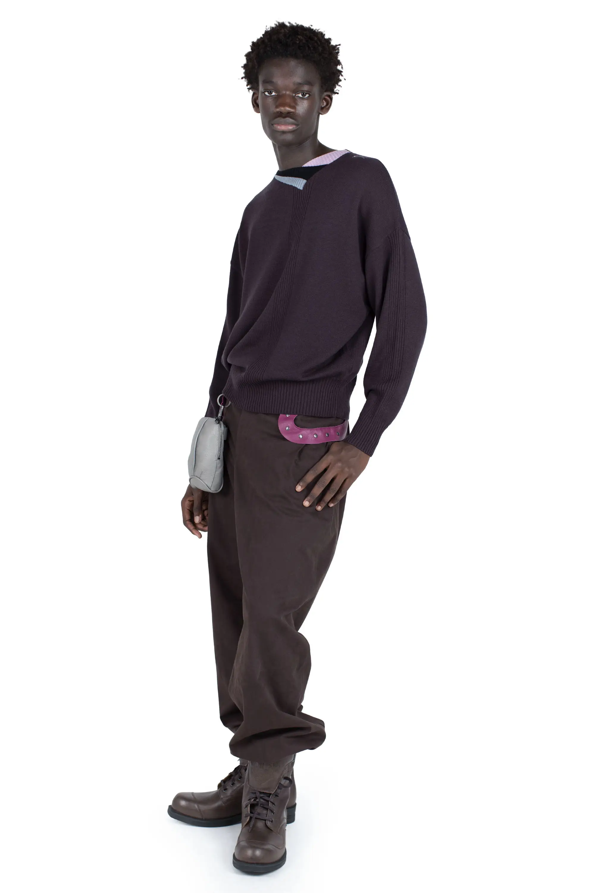 KIKO KOSTADINOV VIG MULTI COLLAR JUMPER - DARK BROWN/PINE/LILAC
