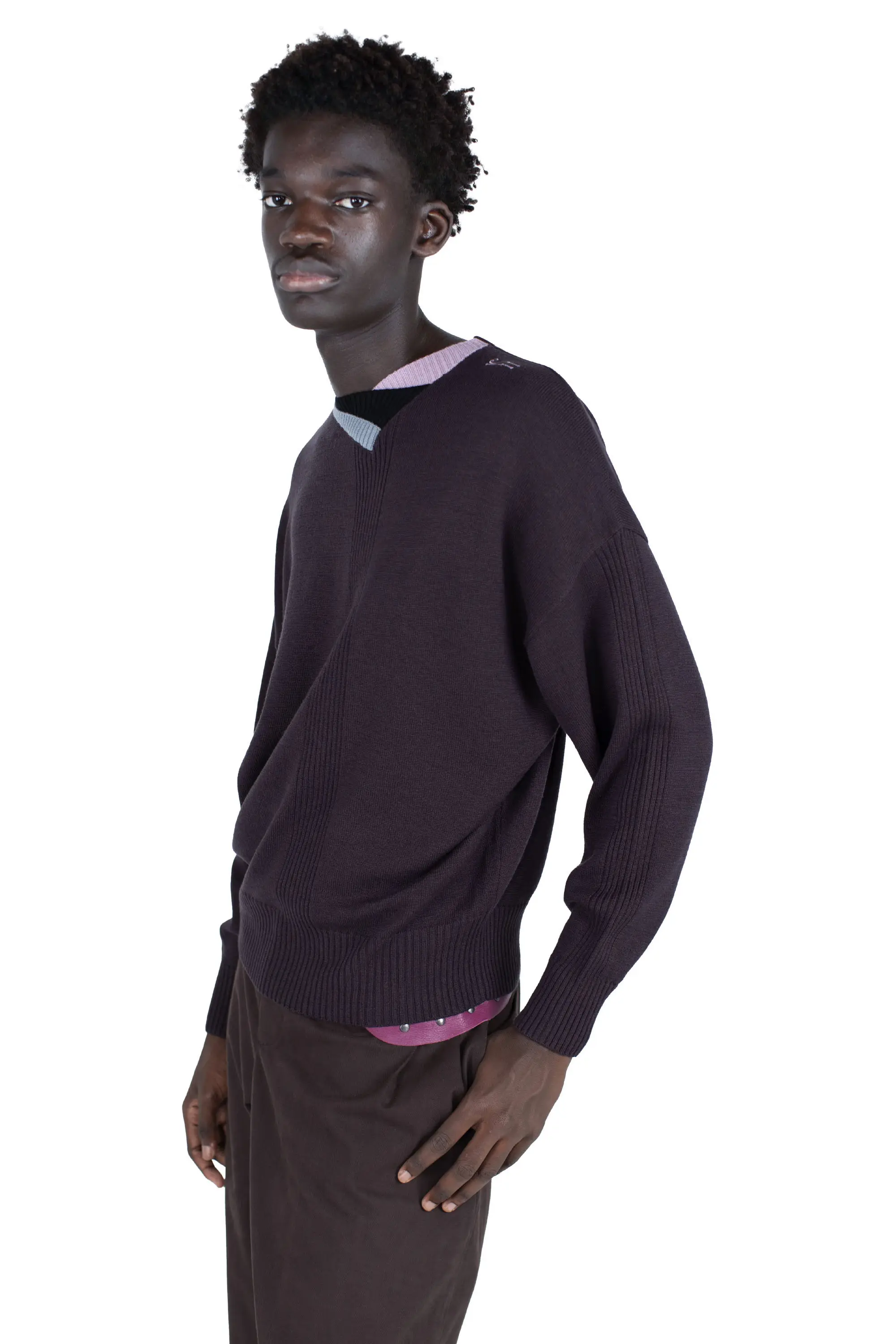 KIKO KOSTADINOV VIG MULTI COLLAR JUMPER - DARK BROWN/PINE/LILAC