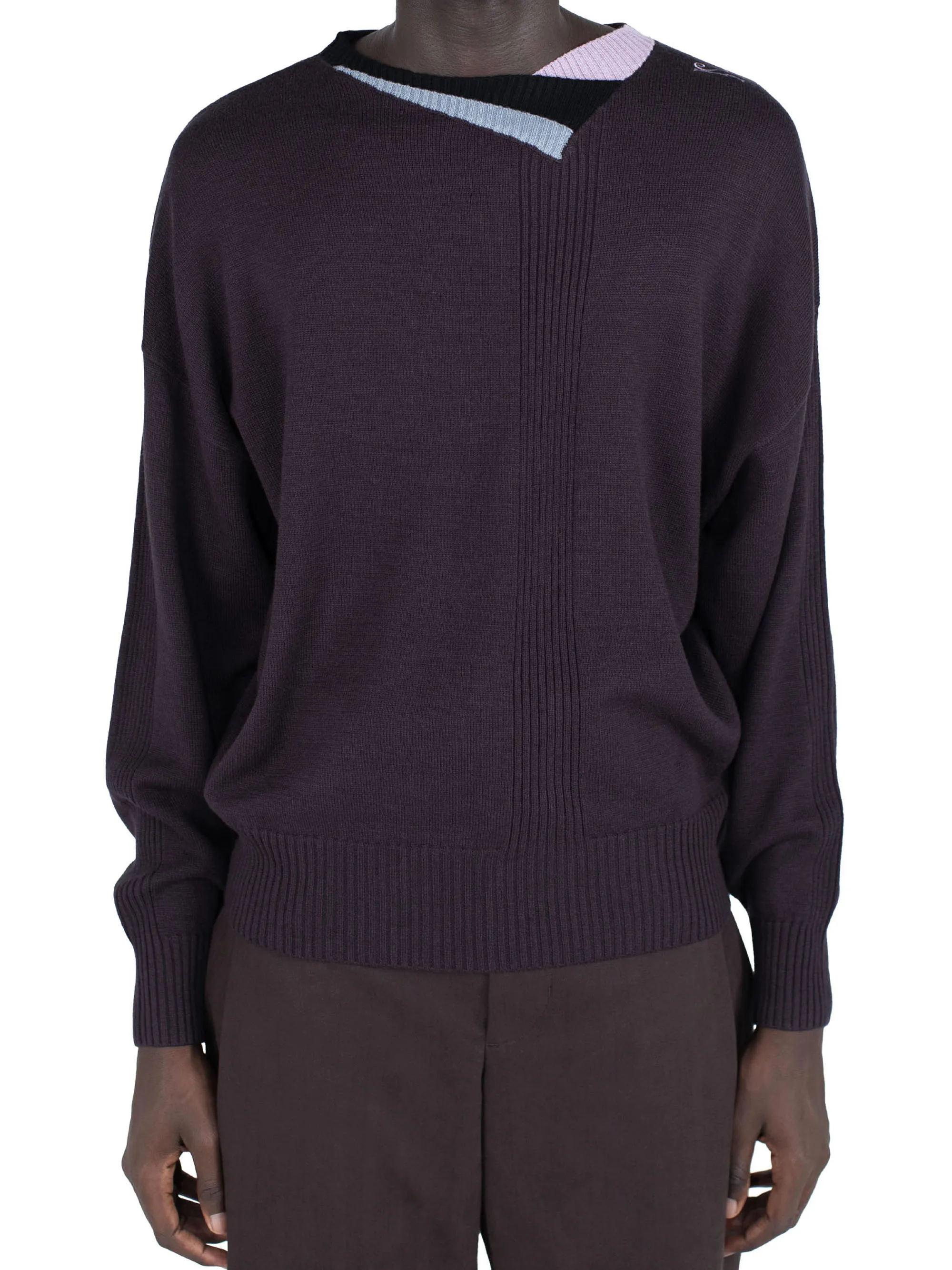 m_kiko① VIG MULTI COLLAR JUMPER - DARK BROWN/PINE/LILAC – KIKO