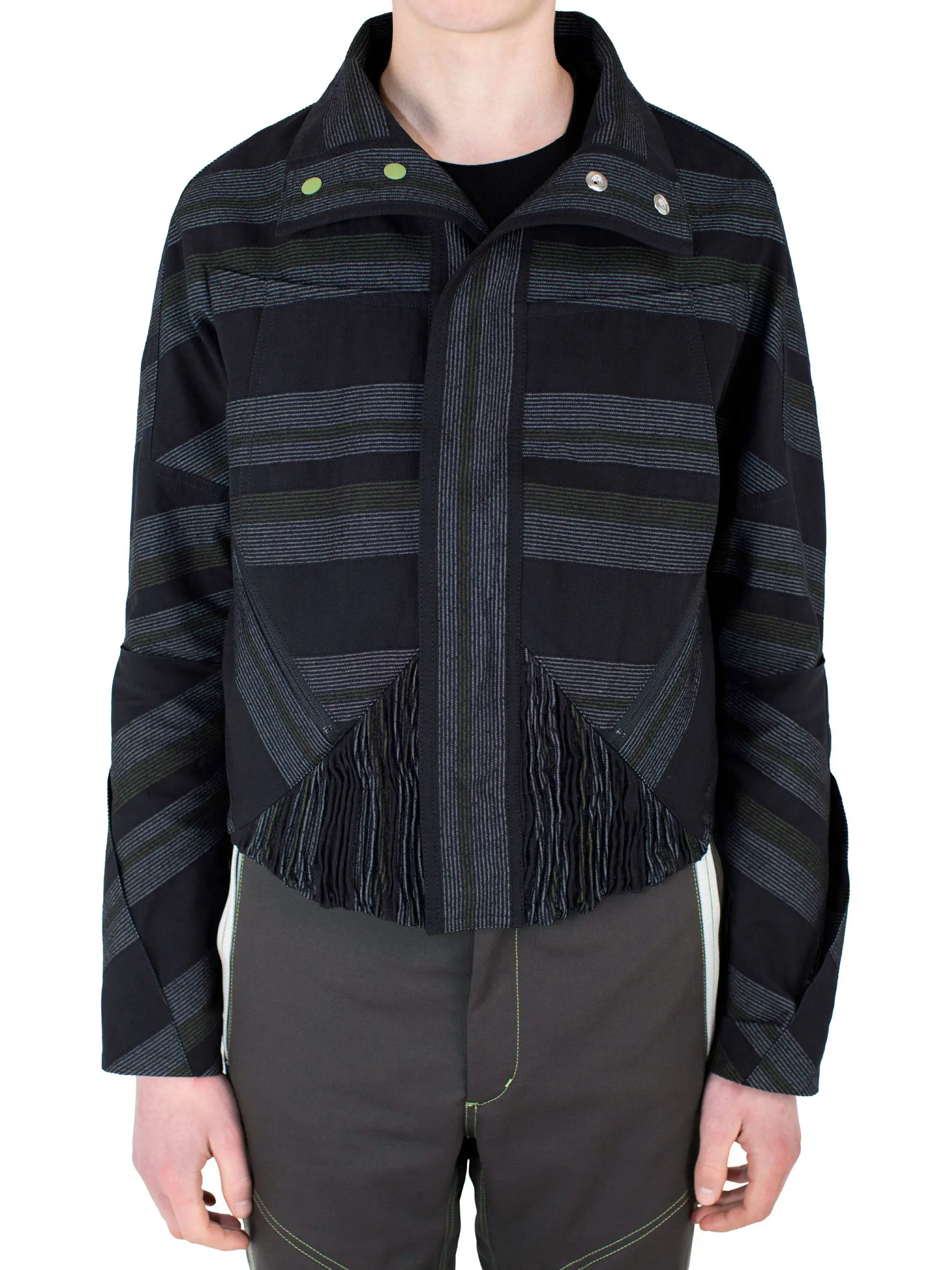 KIKO KOSTADINOV ZAFAR CROPPED JACKET - BLACK / GREY & GREEN