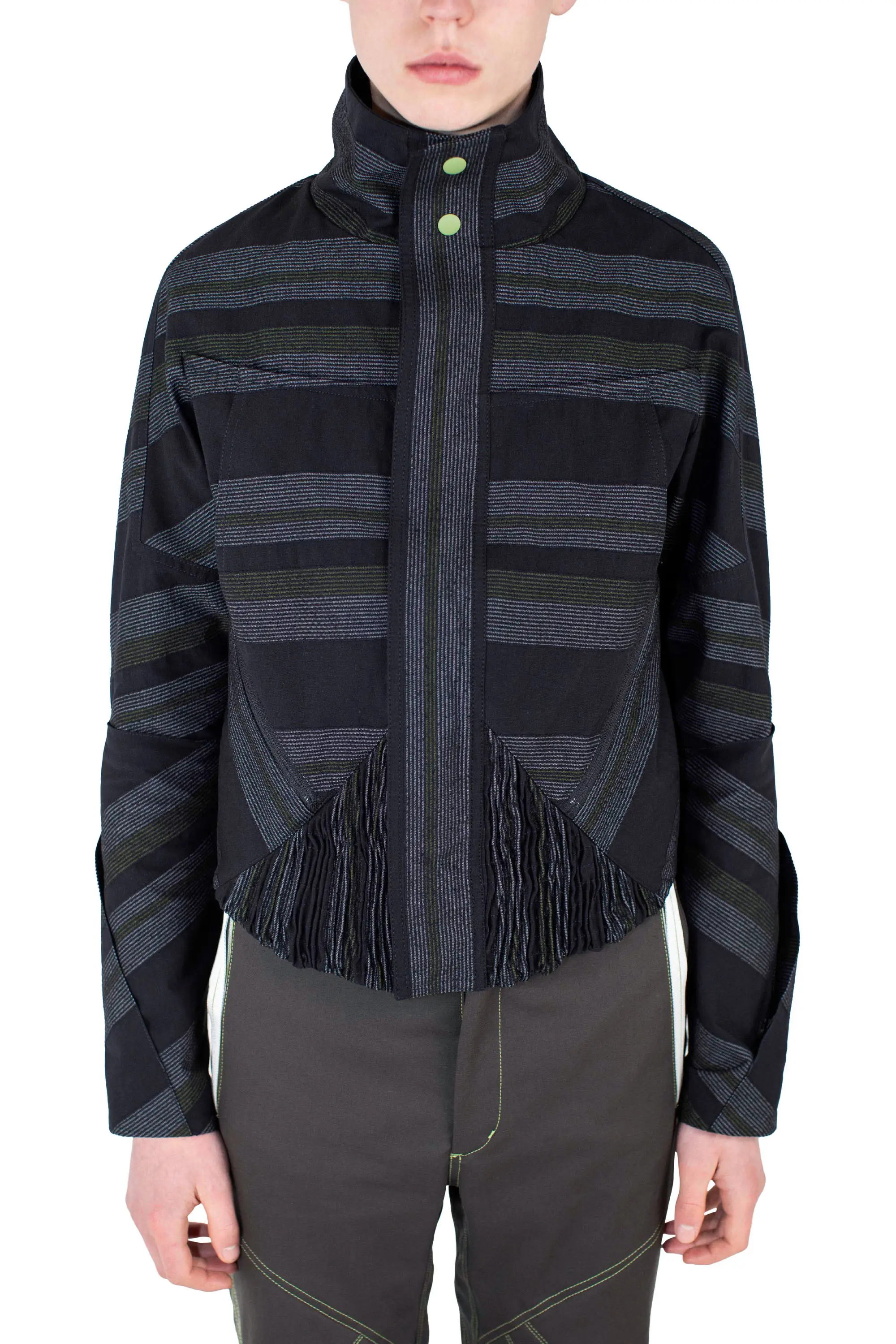 KIKO KOSTADINOV ZAFAR CROPPED JACKET - BLACK / GREY & GREEN