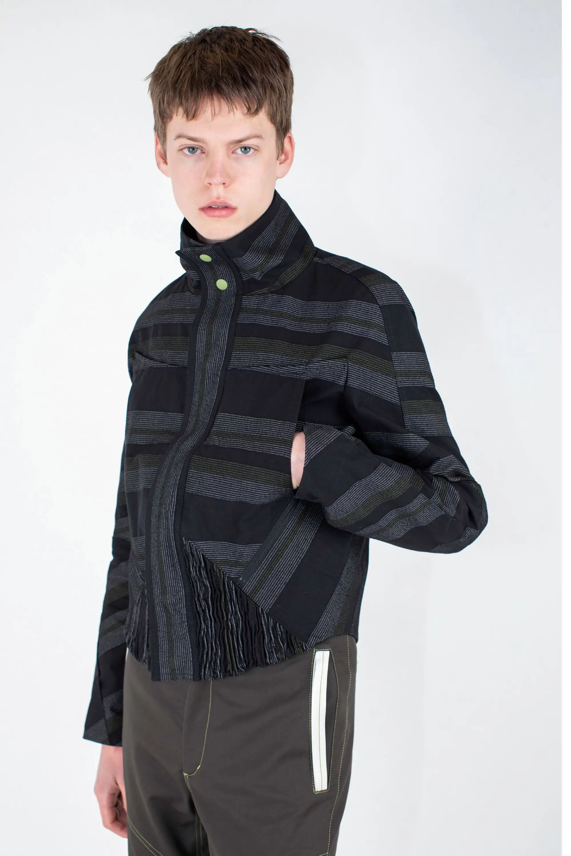 KIKO KOSTADINOV ZAFAR CROPPED JACKET - BLACK / GREY & GREEN