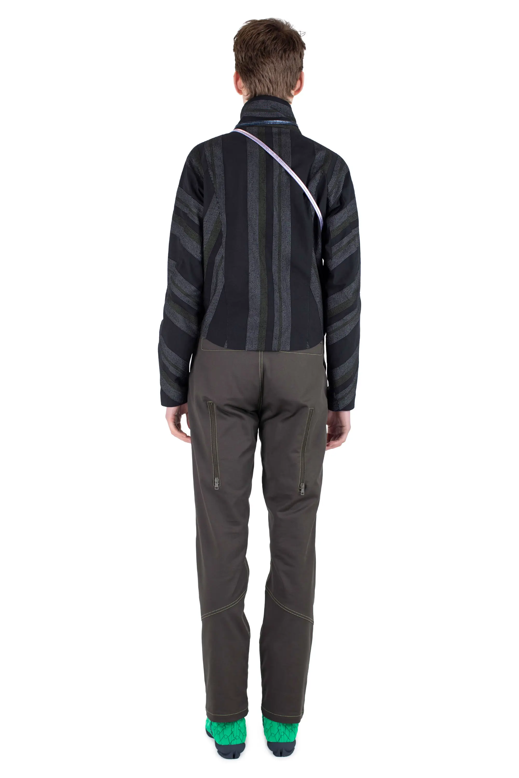 KIKO KOSTADINOV ZAFAR CROPPED JACKET - BLACK / GREY & GREEN
