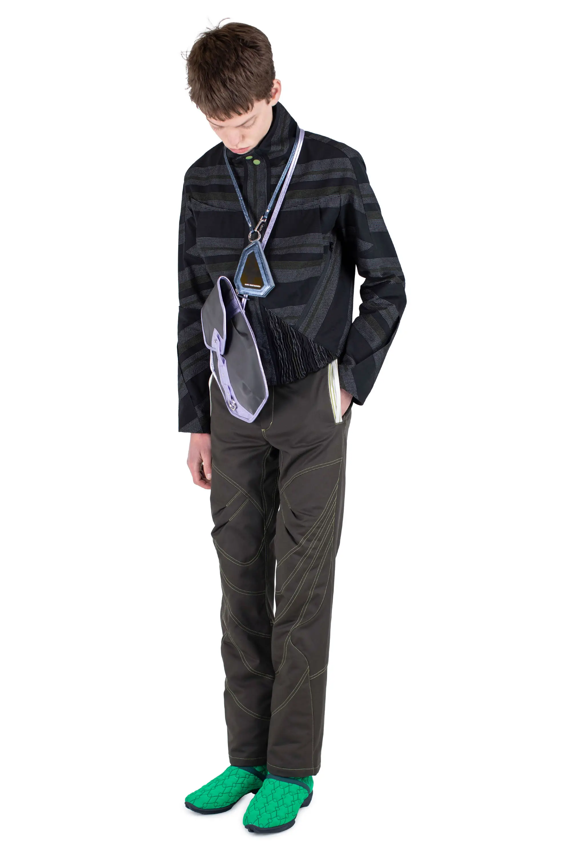 KIKO KOSTADINOV ZAFAR CROPPED JACKET - BLACK / GREY & GREEN