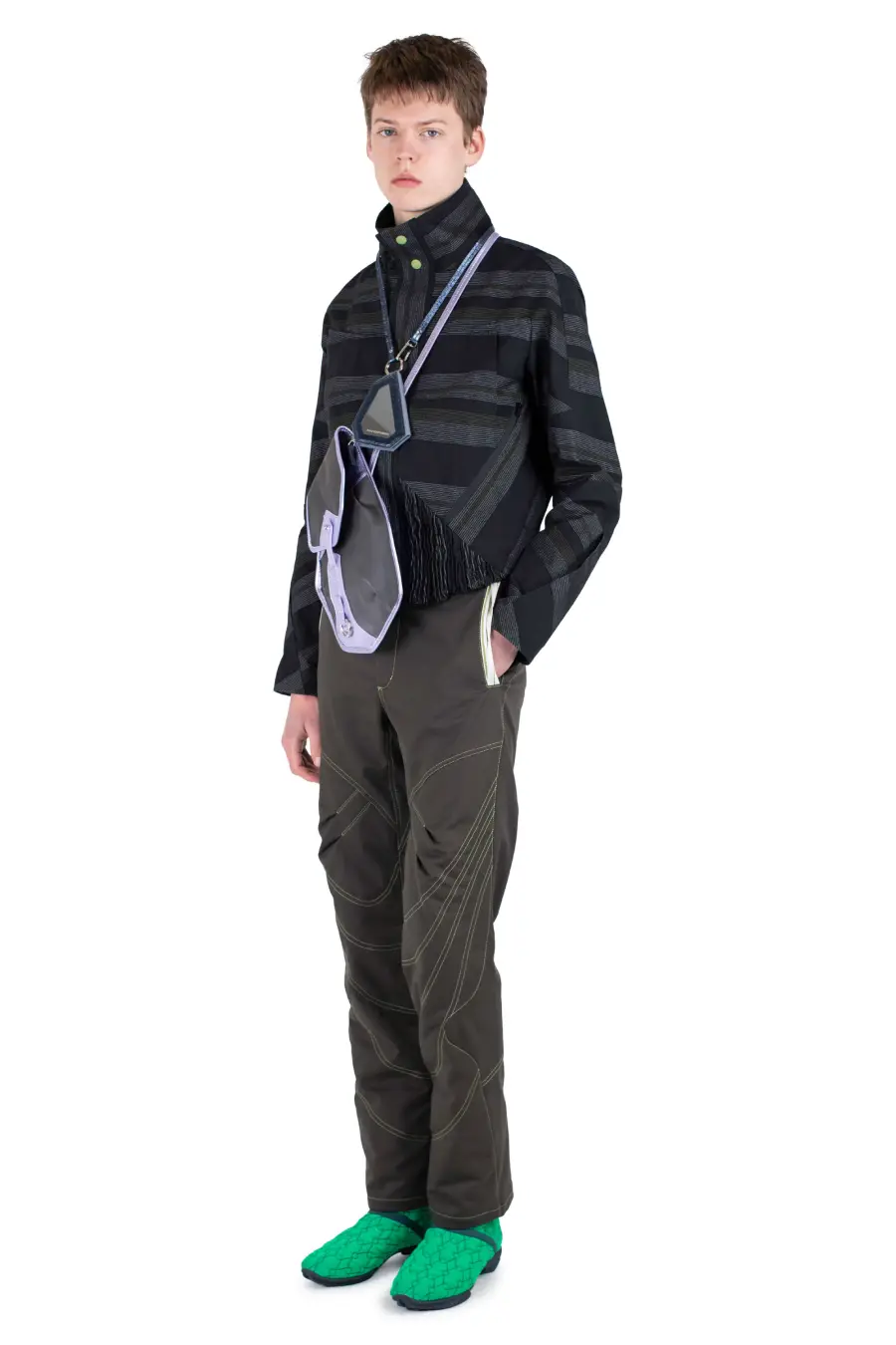 KIKO KOSTADINOV ZAFAR CROPPED JACKET - BLACK / GREY & GREEN