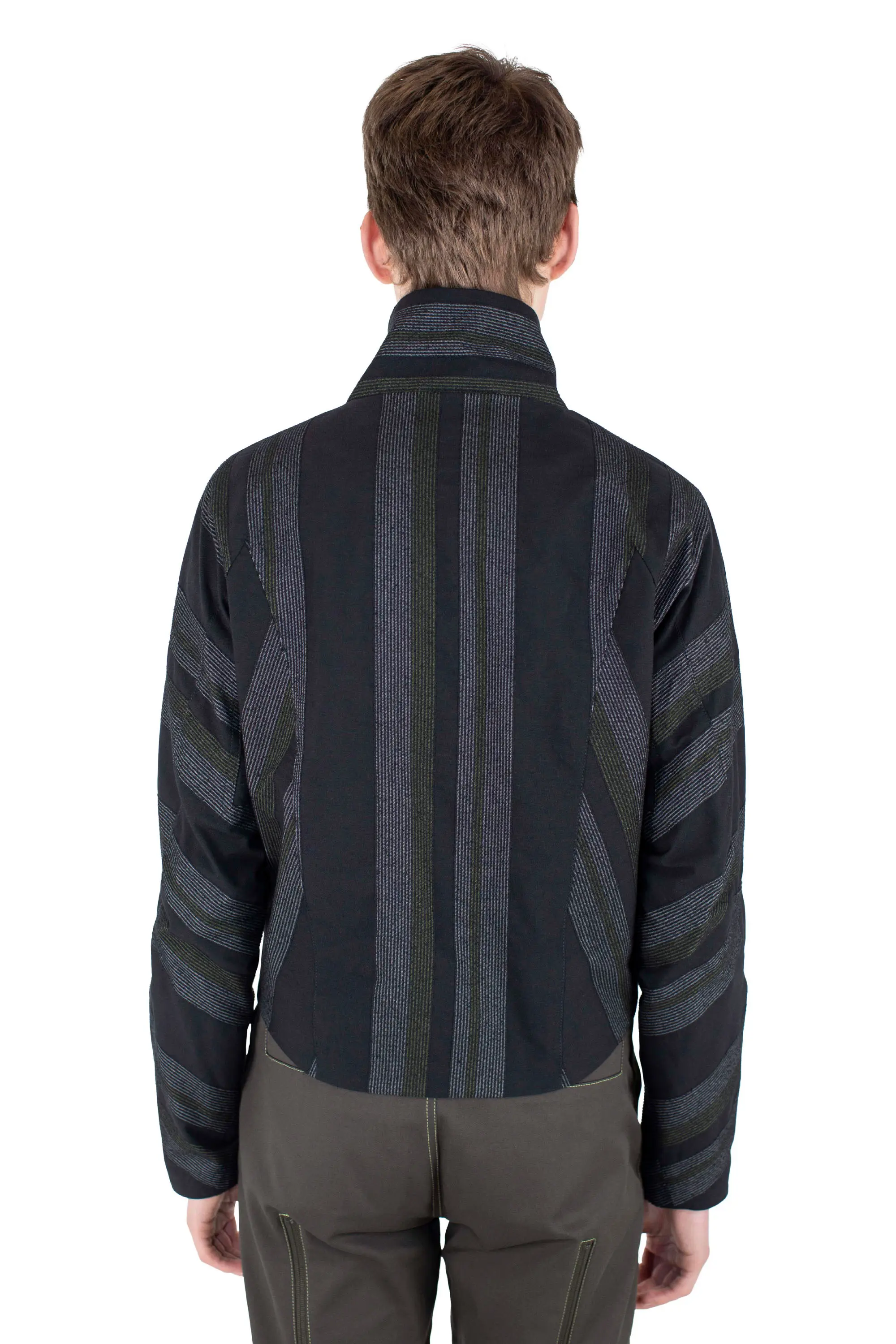KIKO KOSTADINOV ZAFAR CROPPED JACKET - BLACK / GREY & GREEN