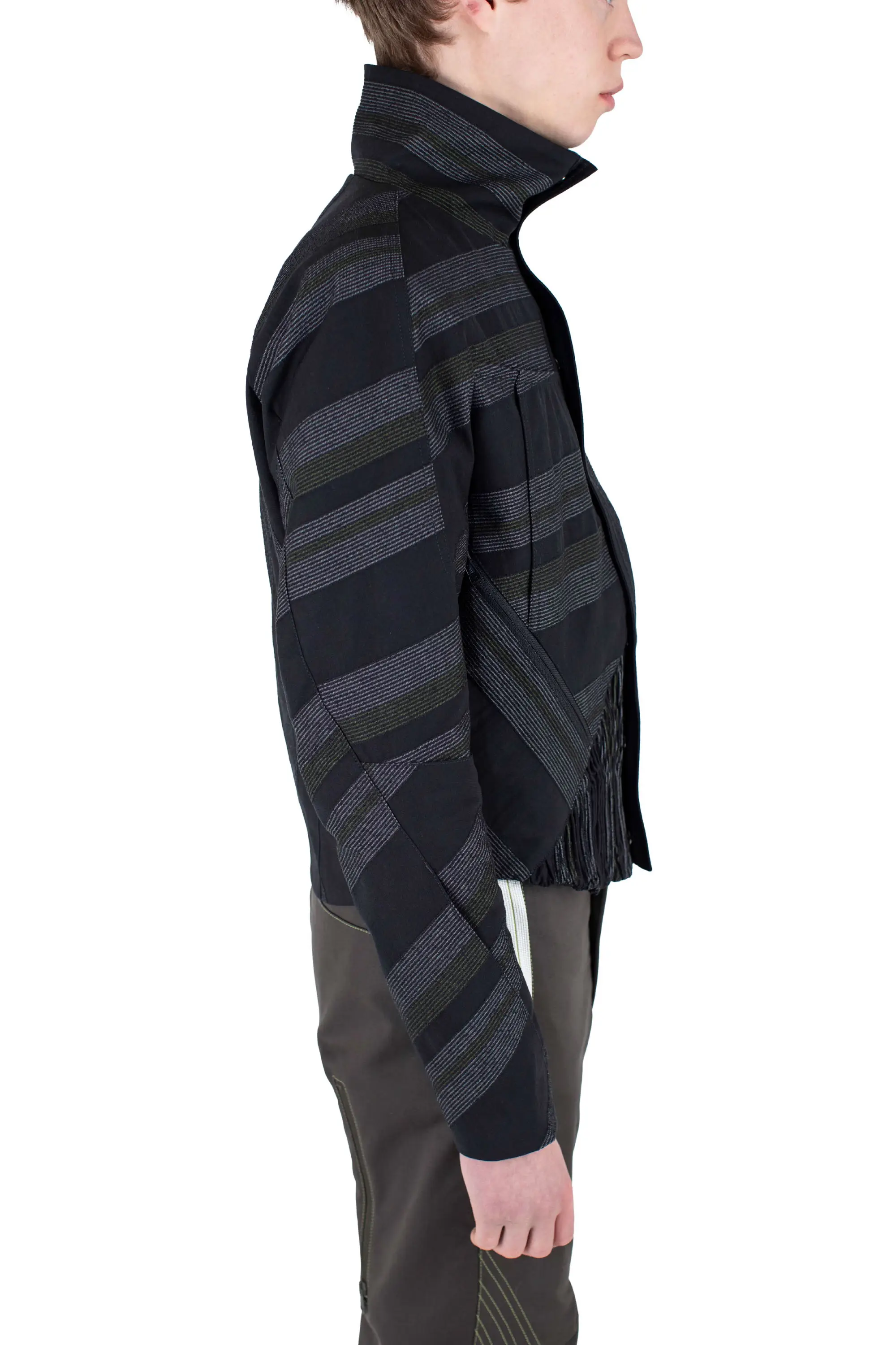 KIKO KOSTADINOV ZAFAR CROPPED JACKET - BLACK / GREY & GREEN